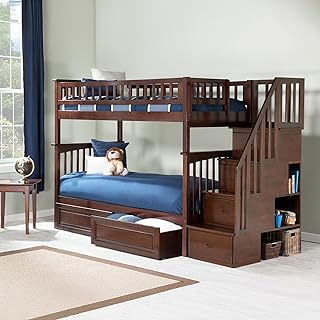 AFI, Columbia Staircase Bunk Bed Twin Over Twin with Attachable USB Charger & Raised