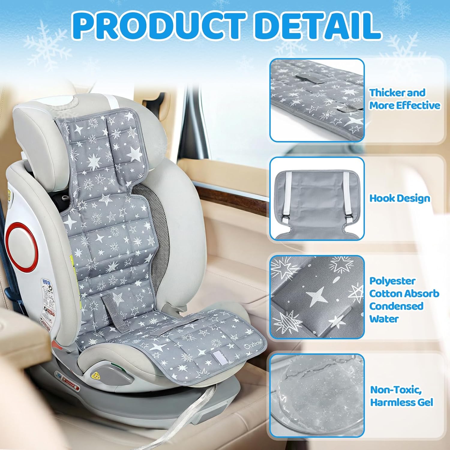 Orzbow Car Seat Cooling Pad with Insulated Bag, Carseat Cooler Pad for Babies Toddler Kids Infant, Portable Baby Cooling Pad for Hot Summer to Keep Comfortable, Grey