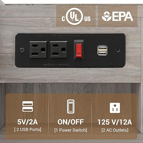 Miniatura 5 de Tiptiper Juego de 2 mesitas de noche grises con gabinete y estación de carga, mesita de noche con 3 cajones para dormitorios, juego de 2, mesa