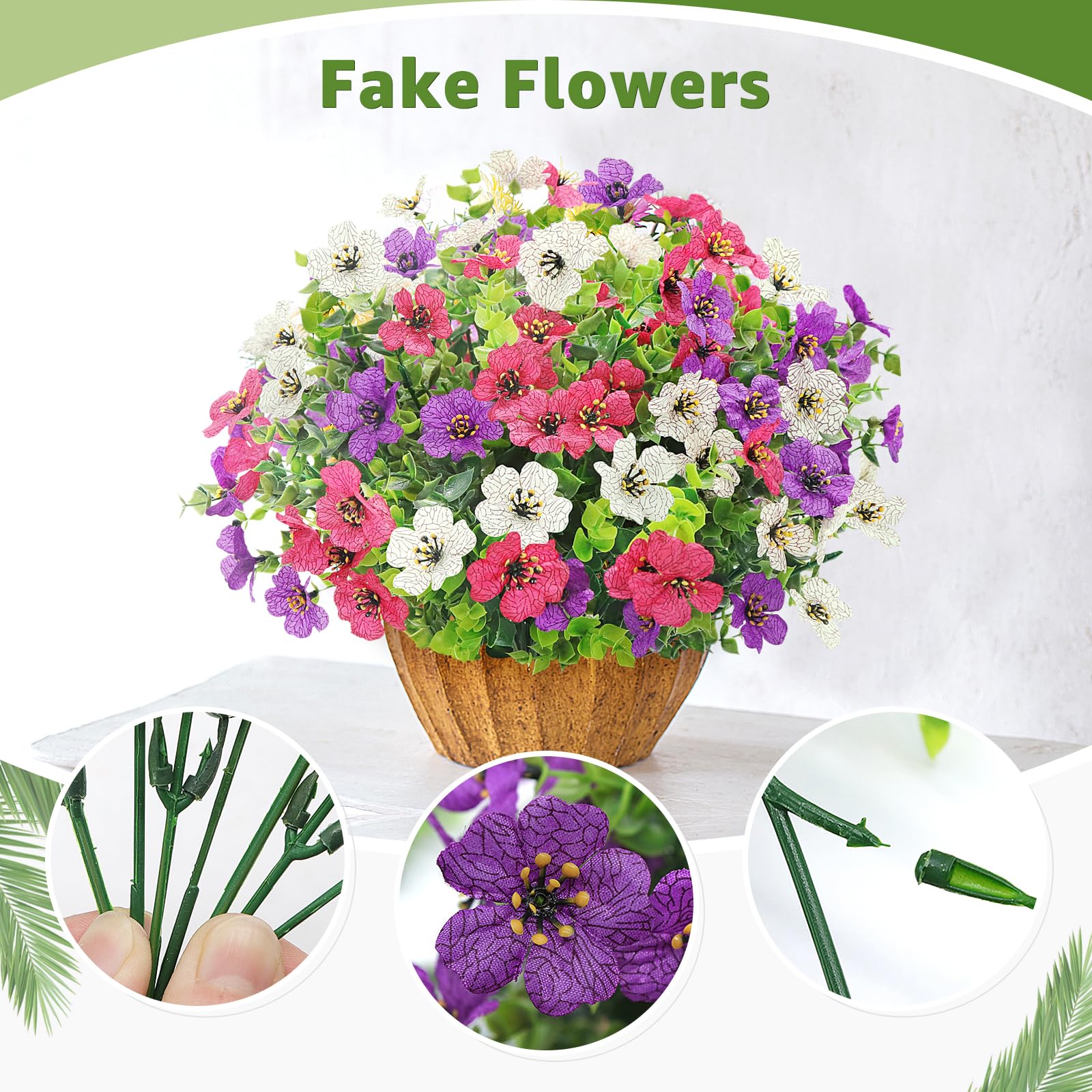 Yueshop Künstliche Blumen, UV-beständig, künstliche Pflanzen, Blumen, realistische Kunstplastik, Frühlingsblumen, Großpackung für den Innen- und Außenbereich, für Zuhause, Garten, Veranda, Bauernhaus