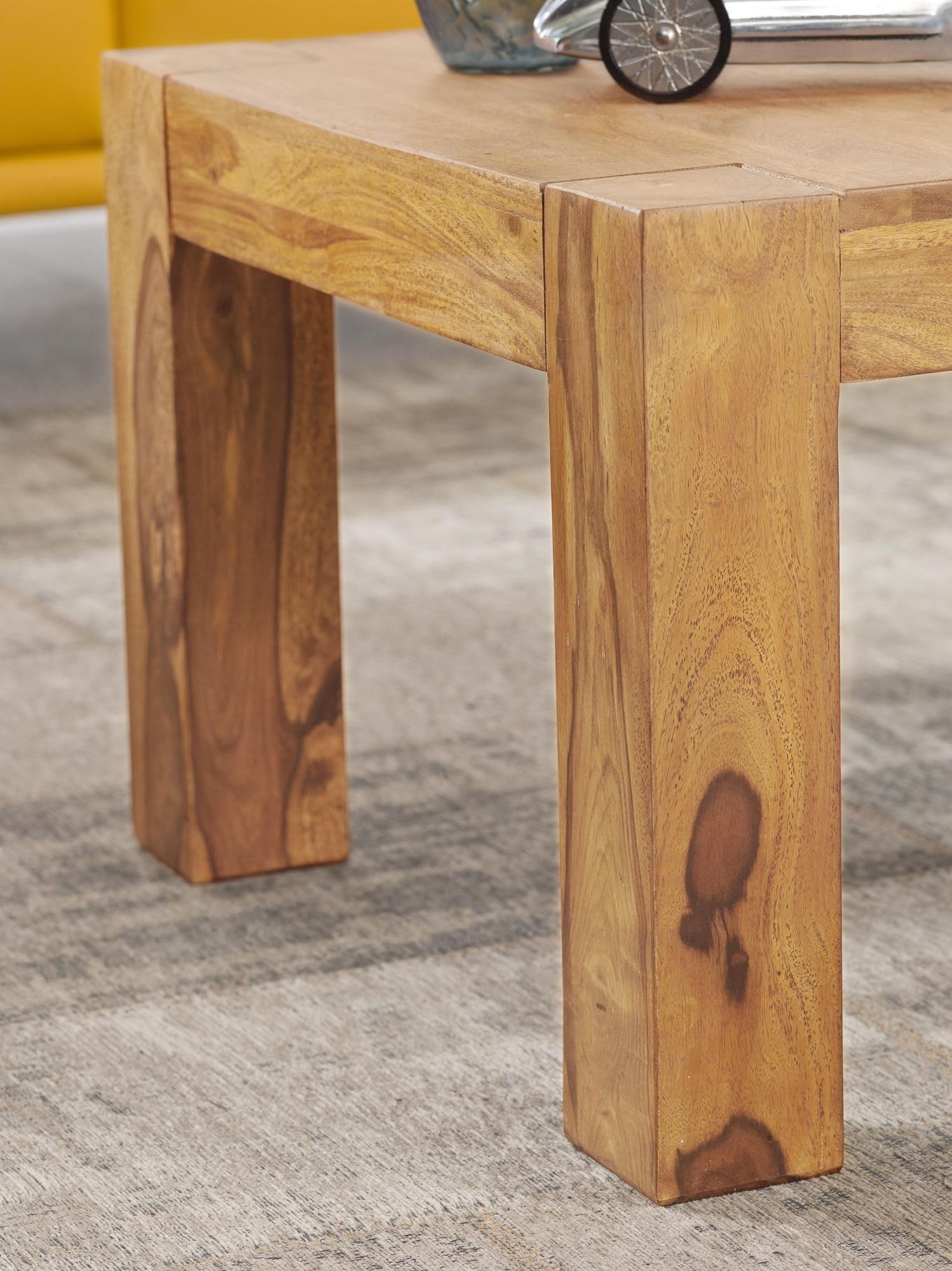 FineBuy Mesa de Centro Moderna Cuadrada 60x60x40 cm Madera Maciza de Acacia | Mesa Auxiliar para Salón | Mesita Café Pequeña para Sofá