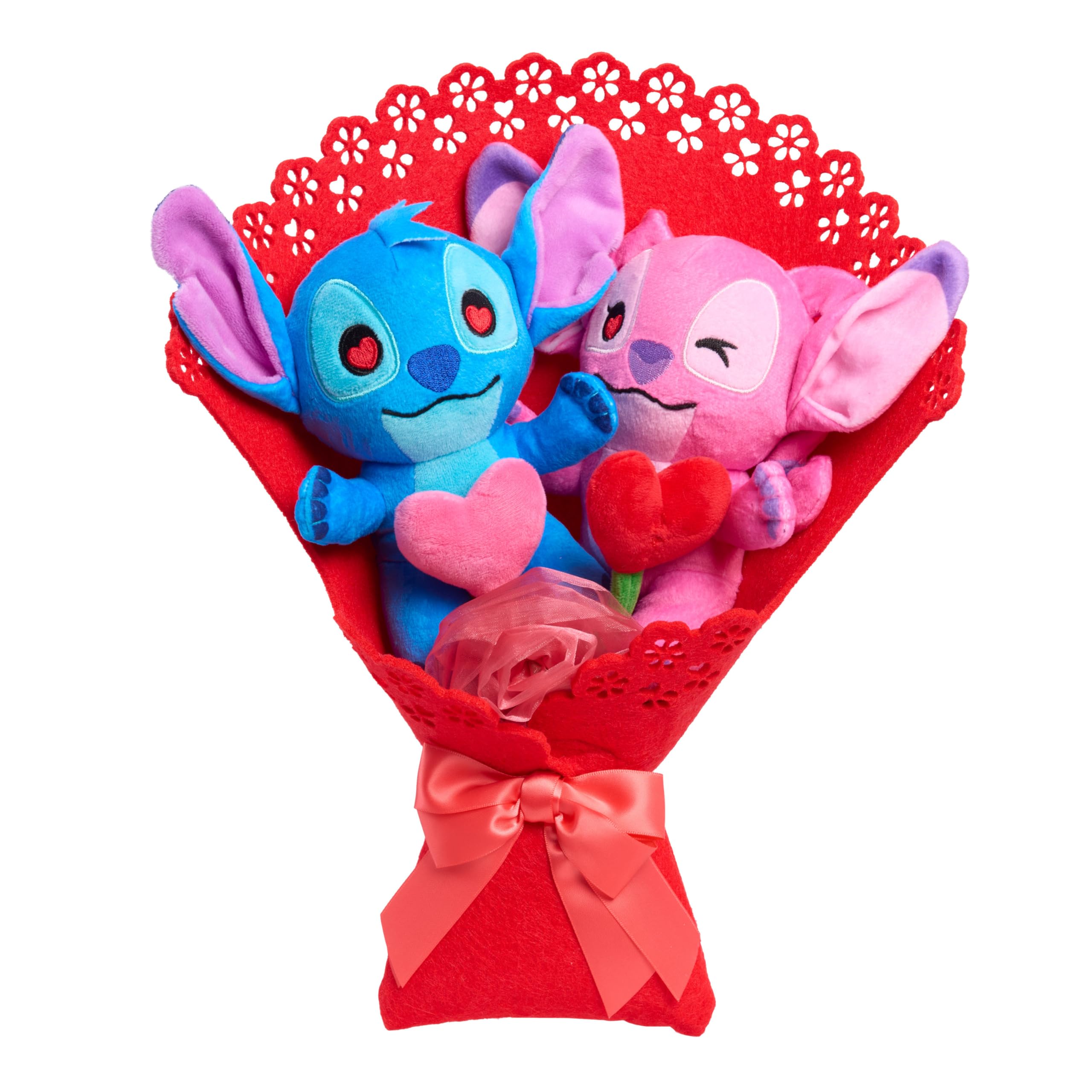 Just Play Disney Stitch Valentine Bouquet en peluche Taille moyenne 33,8 cm 4 peluches incluses Jouet pour enfants à partir de 3 ans