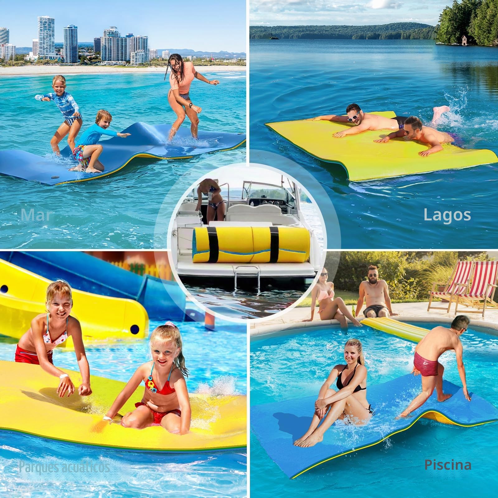 CTSC Alfombra Flotante, Colchoneta Piscina Adultos, 3 Capas flotantes de Agua para Adultos, Alfombra de Espuma XPE Resistente al desgarro para mar, Playa, océano, Piscina