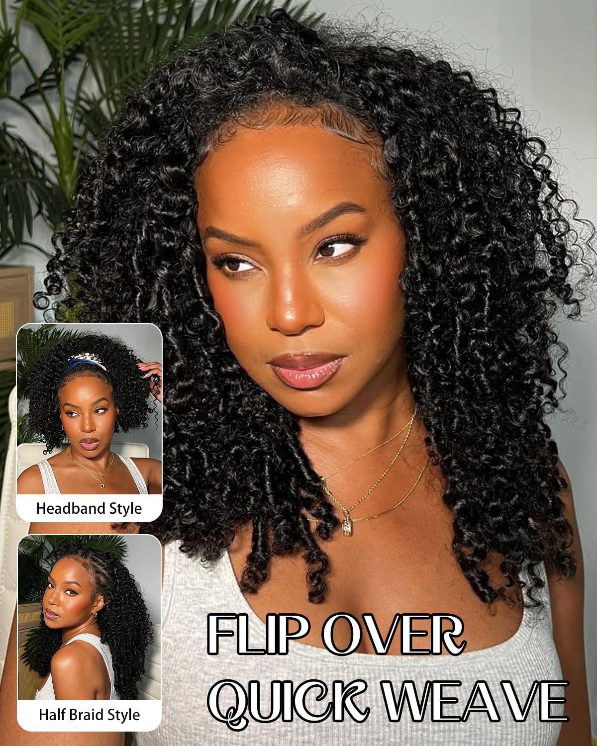 Burmese Curly Half Wigs Human Hair Glueless Flip Over Half Wigs Wear Go Drawstring Wigs For Black Women Beginner Friendly No Glue No Sew 180% Density 22inch Natural Black