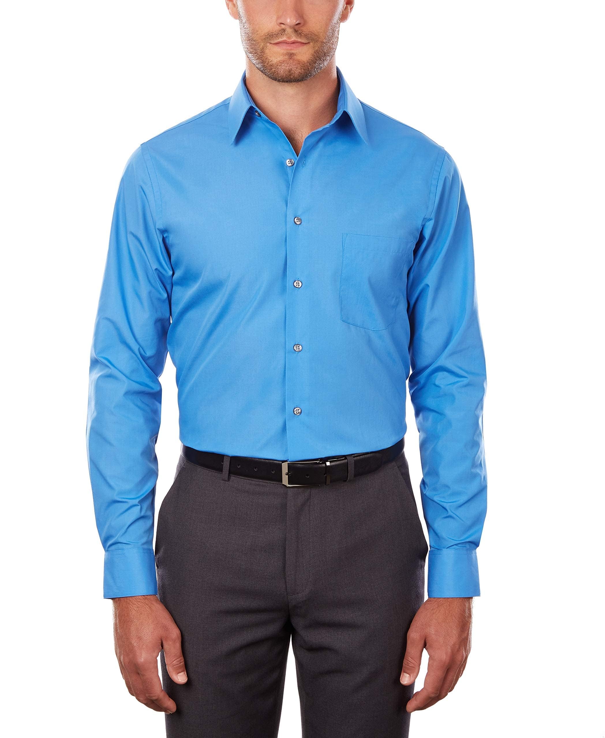 Van Heusen Men's Tall Fit Dress Shirts Poplin, Pacifico, 17.5" Neck 35"-36" Sleeve