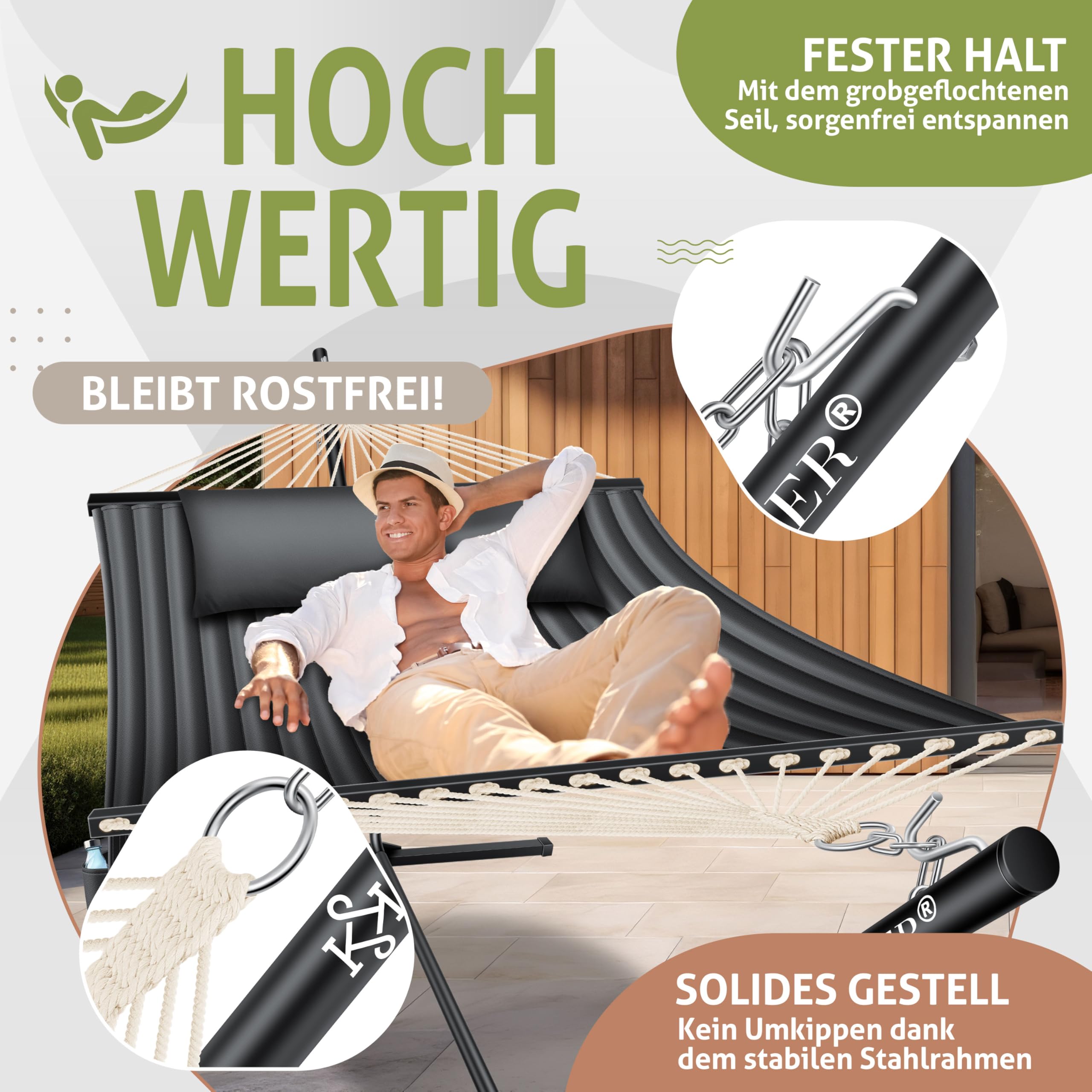 KESSER® Hängematte Hill mit Gestell Kissen Doppelhängematte für 2 Personen-Stabiler Rahmen 200kg Belastbarkeit Indoor & Outdoor XXL Hängesessel Doppel Mehrpersonen Garten Balkon Terrasse, Anthrazit