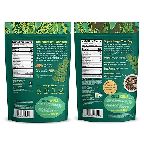 Miniatura 2 de Kuli Kuli Moringa Oleifera - Polvo orgánico de hojas y batido verde, 100% puro certificado por USDA y polvo de moringa sin OMG, ideal para batidos
