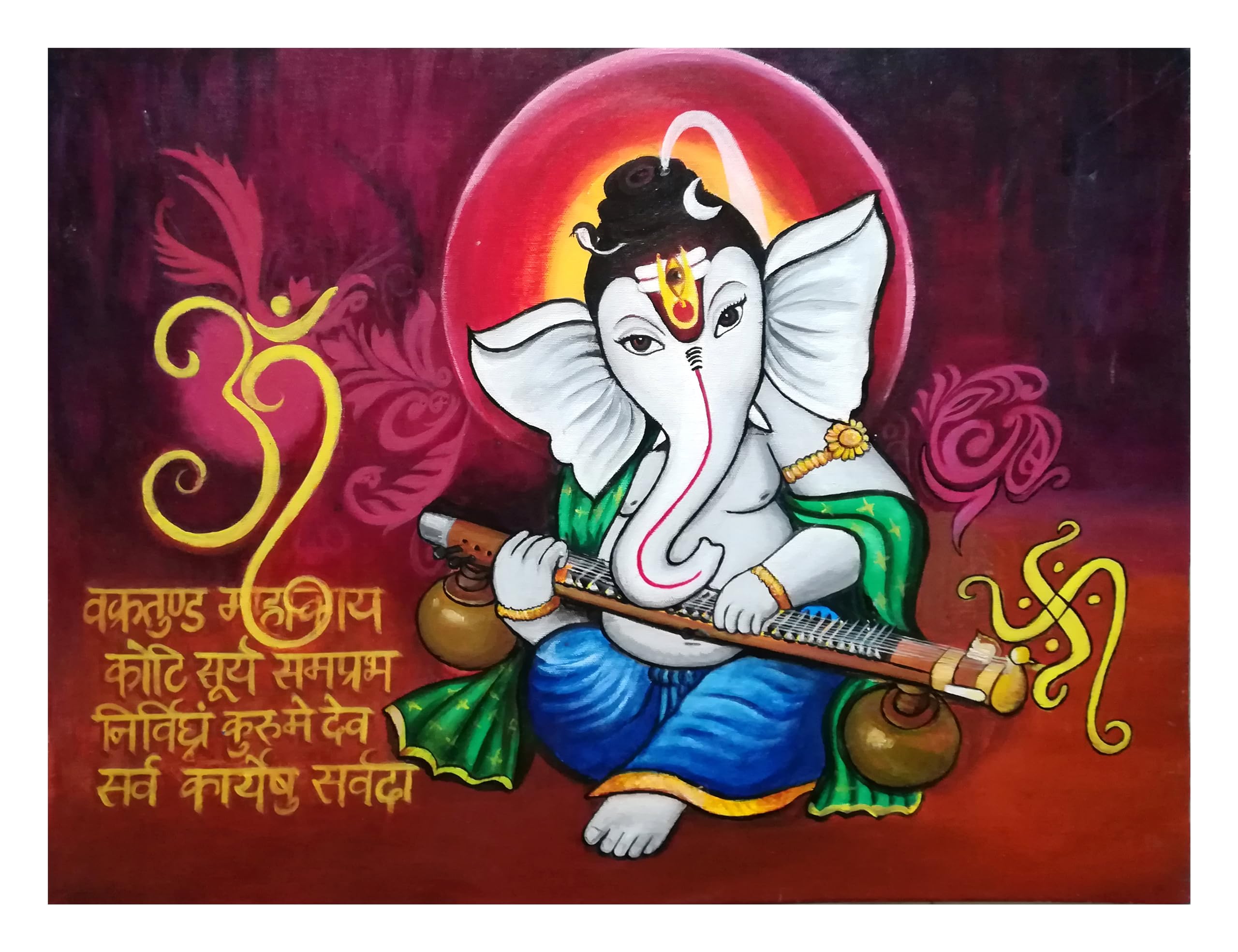 Spectrum Artz, GAJAKARNA, An Handmade Acrylic painting of Lord Ganesha on the canvas board of Size 18 x 24 inches.-image-5