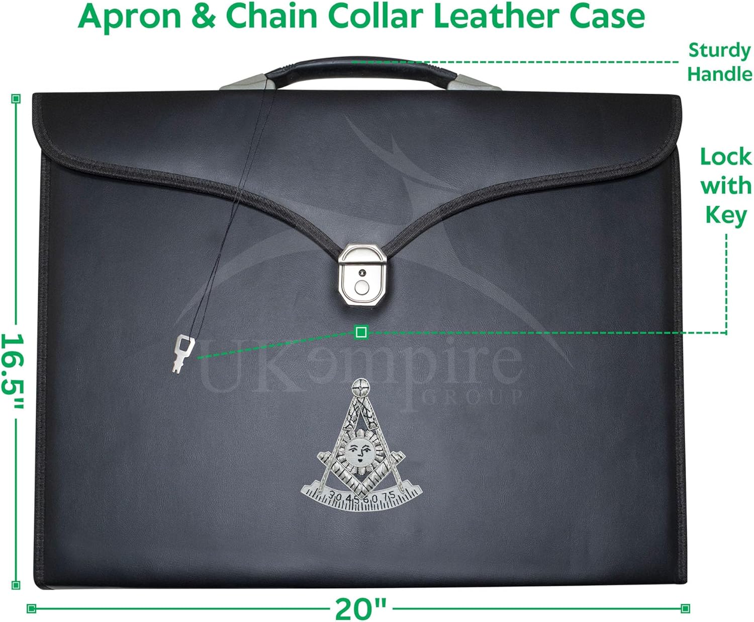 Masonic Apron & Chain Collar Case Leather (Hand Embroidery) MM, Provincial Size – Freemason Carrying Bags (Past Master)