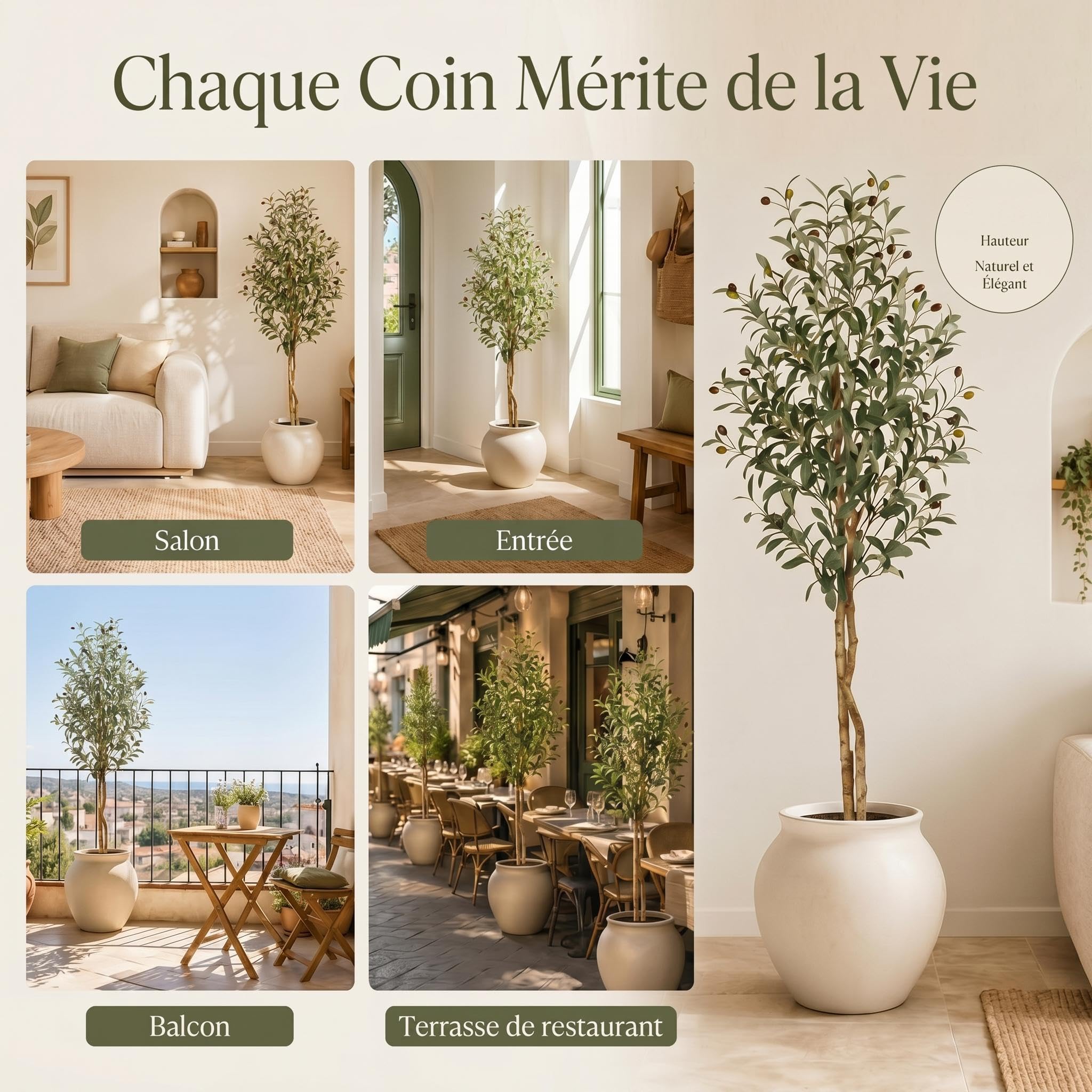 Garvee Olivier Artificiel Réalistes 180cm, Arbre Artificiel d'Extérieur avec Pot, Arbre Artificiel Résistant aux UV pour Jardin Balcon Maison