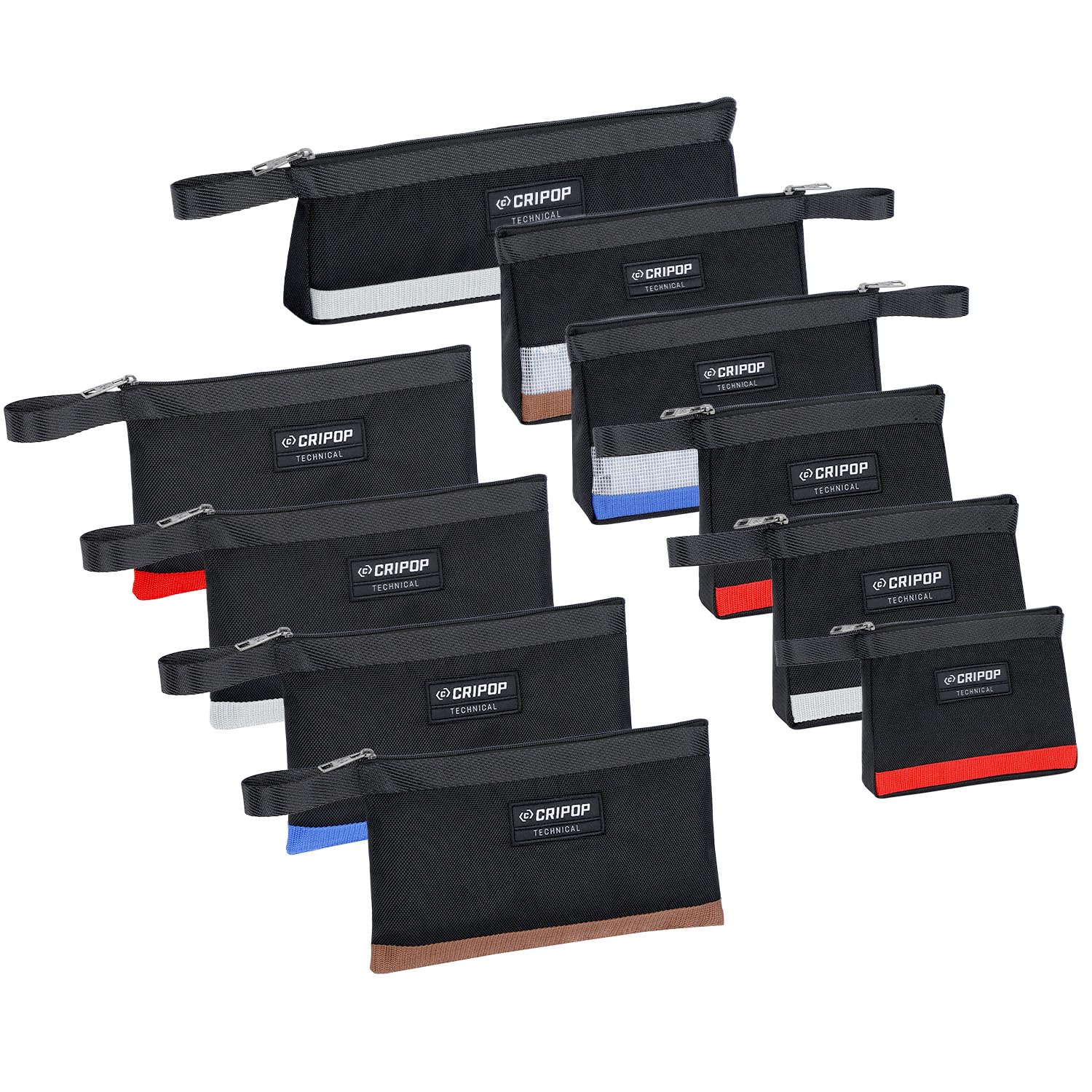 CRIPOP 10 Pack Tool Pouches with Zipper, 1680D Small Tool Bags Set