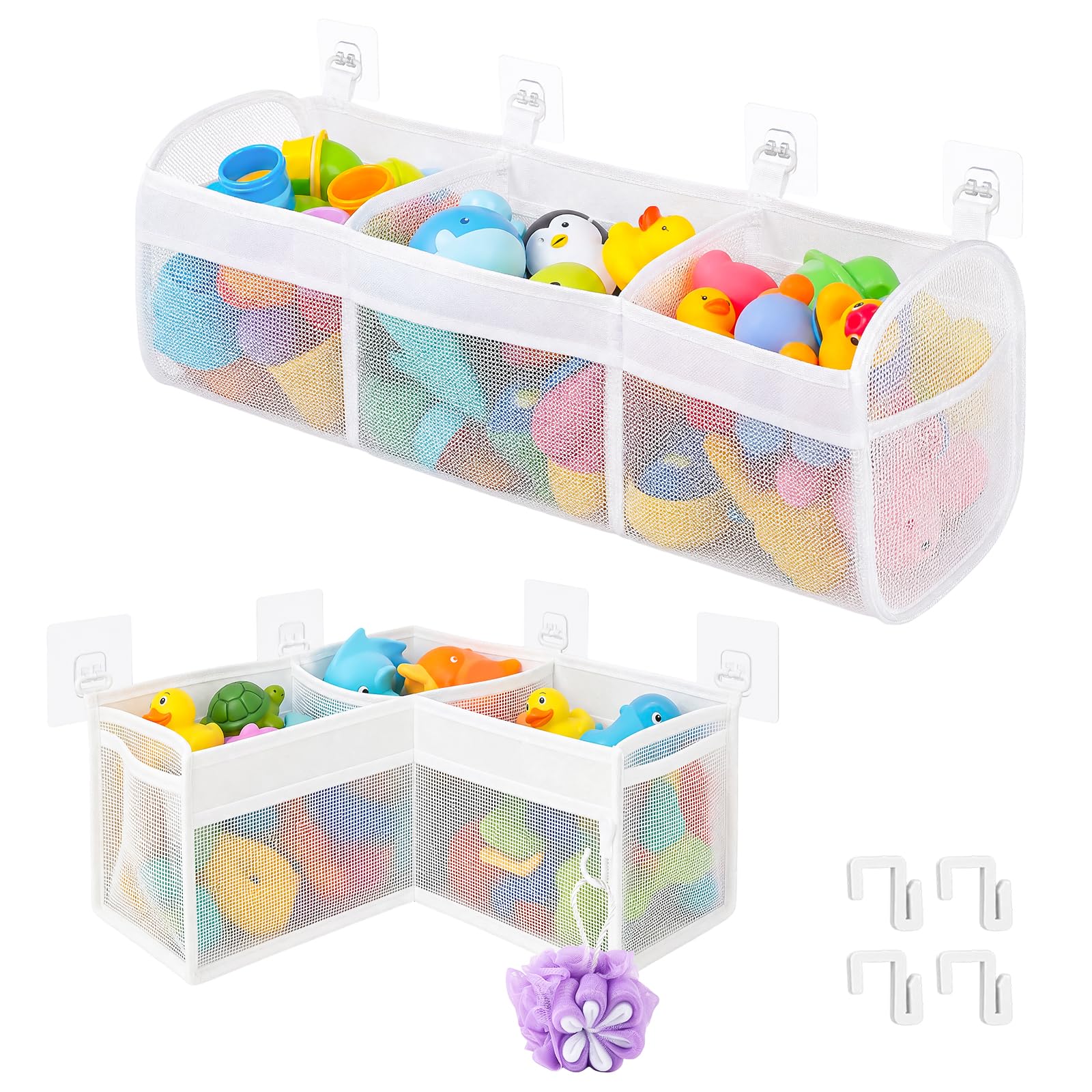 2 Pcs Bath Toy Storage, 63 x 16 x 19.5 cm and 34 x 34 x 16cm, Quick Drying
