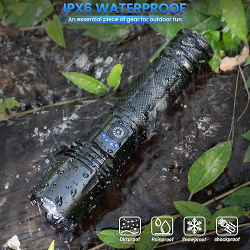 Miniatura 7 de Linterna recargable de 99,000 lúmenes altos, paquete de 3 luces LED con 5 modos, linterna de mano impermeable para campamento, hogar, al aire libre