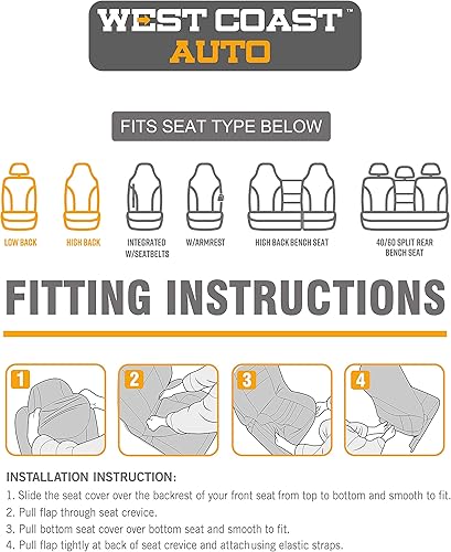 Miniatura 6 de West Coast Auto - Funda para asiento de automóvil, camión, van, SUV, compatible con las bolsas de aire (2 unidades)