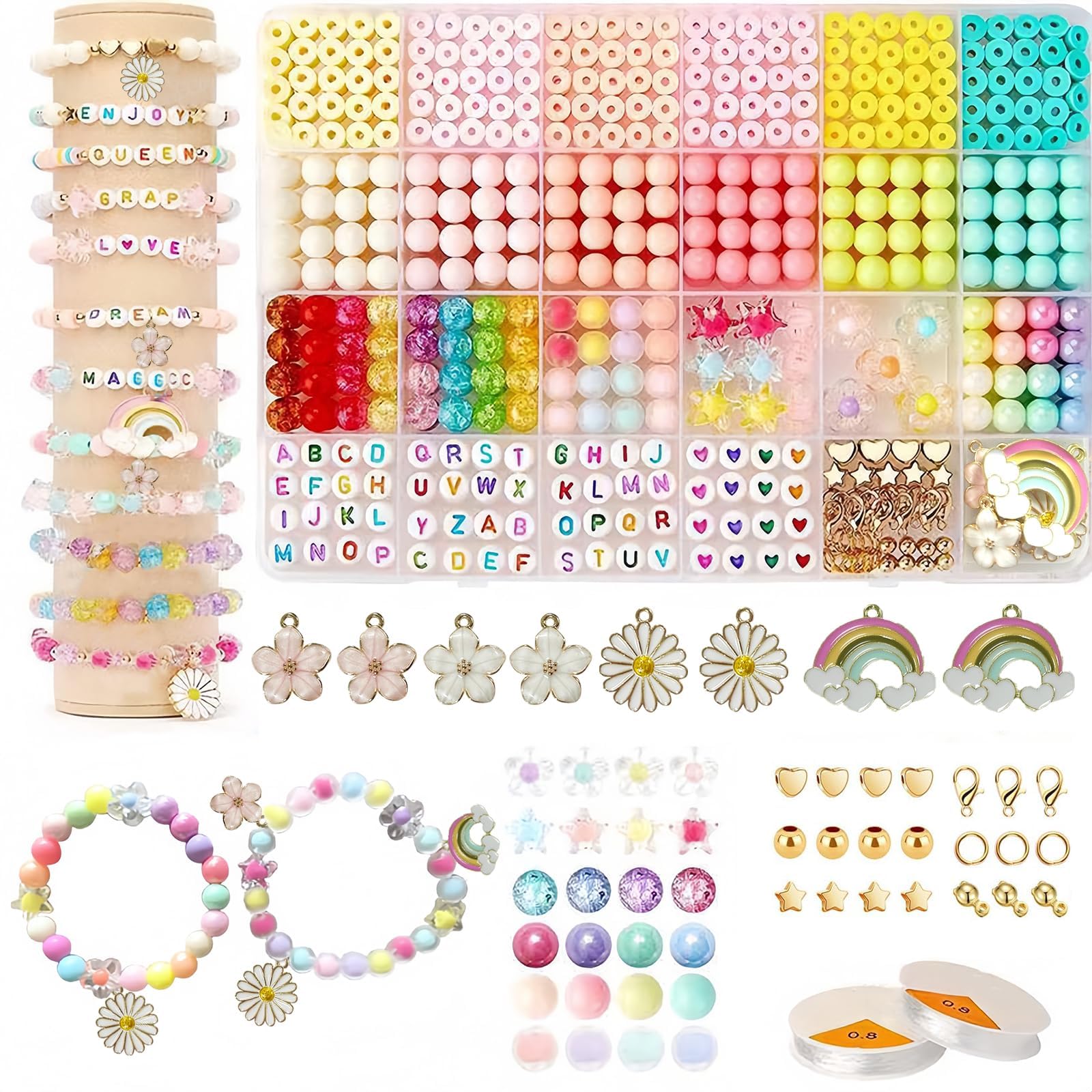 EMUFOOK18 Style Beads for Jewelry Making Kit, Clay Beads, Crystal Beads, Friendship Bracelet Kit, Bracelet Making Kit, Charms, Pendants