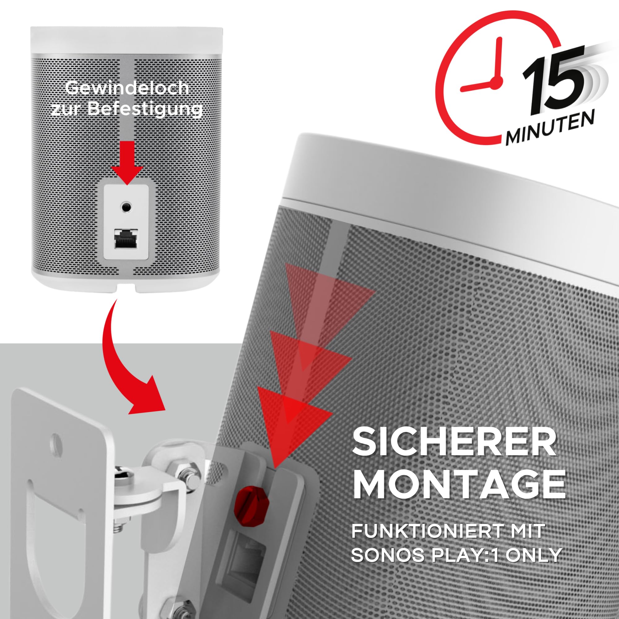 Sound bass Play 1 Wandhalterung, Weiß, Kompatibel mit Sonos Play:1, Paar