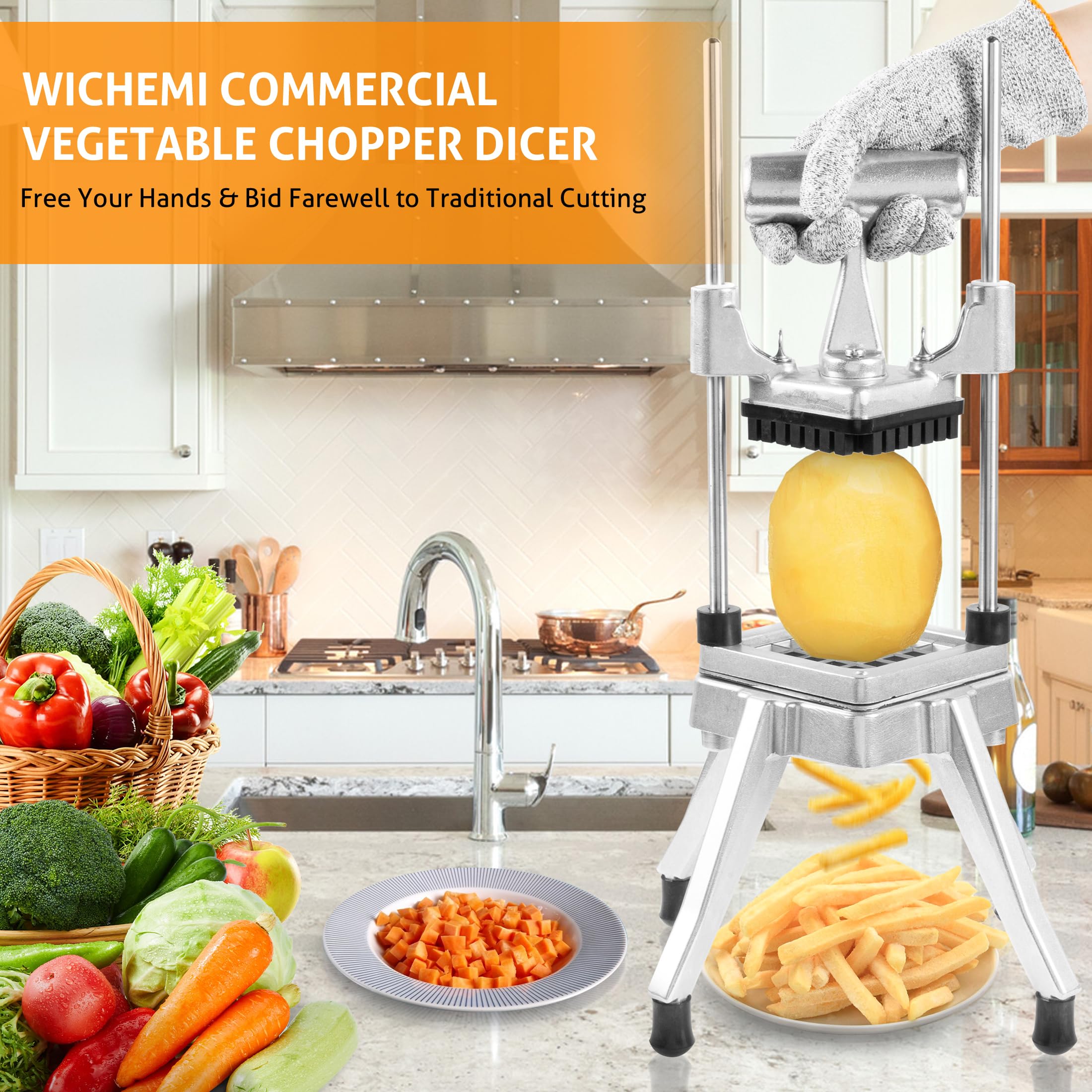 Picador comercial de verduras y frutas, cortador de acero inoxidable para cebollas, papas, pimientos y champiñones (1/4 de pulgada) 7