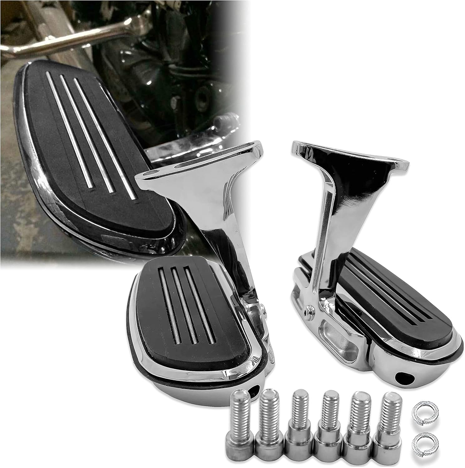 HTTMT MT216-123+216-122- Chrome Streamline Passenger Footboard Floor Board Set Compatible with Touring 93-18