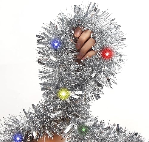 Miniatura 2 de KIMOBER 32.8 Ft Christmas Prelit Tinsel Garland, Silver Metallic Garland with 100 LED Lights for Christmas Tree Decoration,Wedding Party Supplies