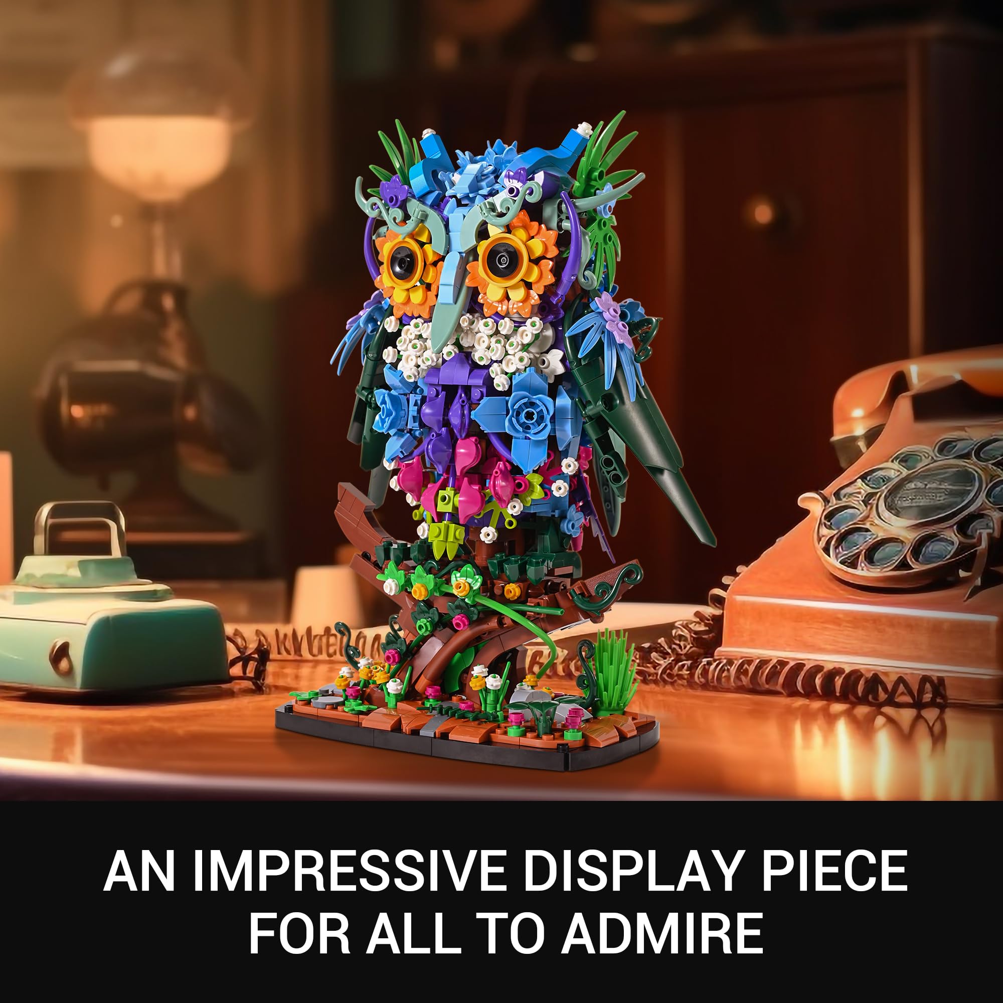 Sillbird Flower Owl Building Sets for Adults Halloween Creative Gift Ideas for Women Men Mom Her, Home Decor Display or Table Centerpieces - Buildable Floral Animals Botanical Model Collection