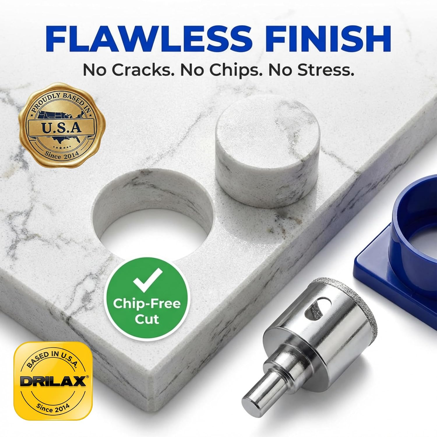 Drilax 1-1/2 Inch Diamond Hole Saw with Water Delivery System Guide Easy Drilling for Quartz, Granite, Marble, Porcelain, Ceramic, Glass Tiles - Complete Kit for Precise DIY Holes 1.5 inch