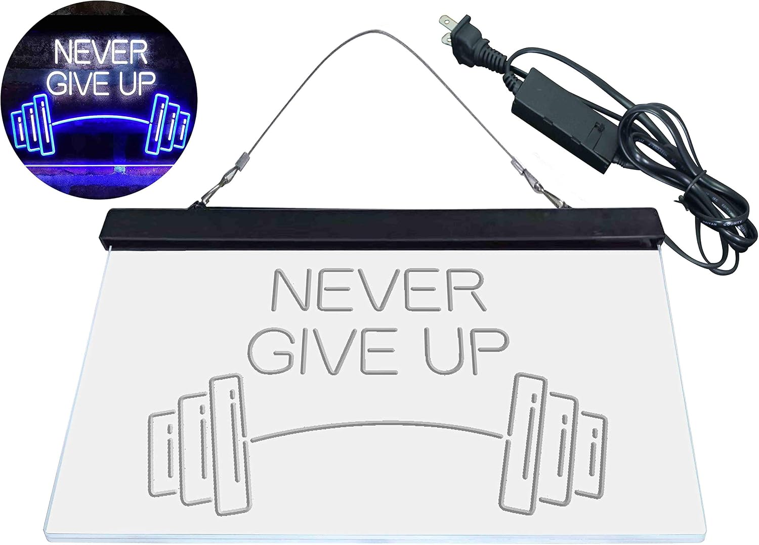 ADVPRO Never Give Up Weight Train Fitness Gym Dual Color LED Neon Sign White & Blue 24 x 16 Inches st6s64-i4041-wb