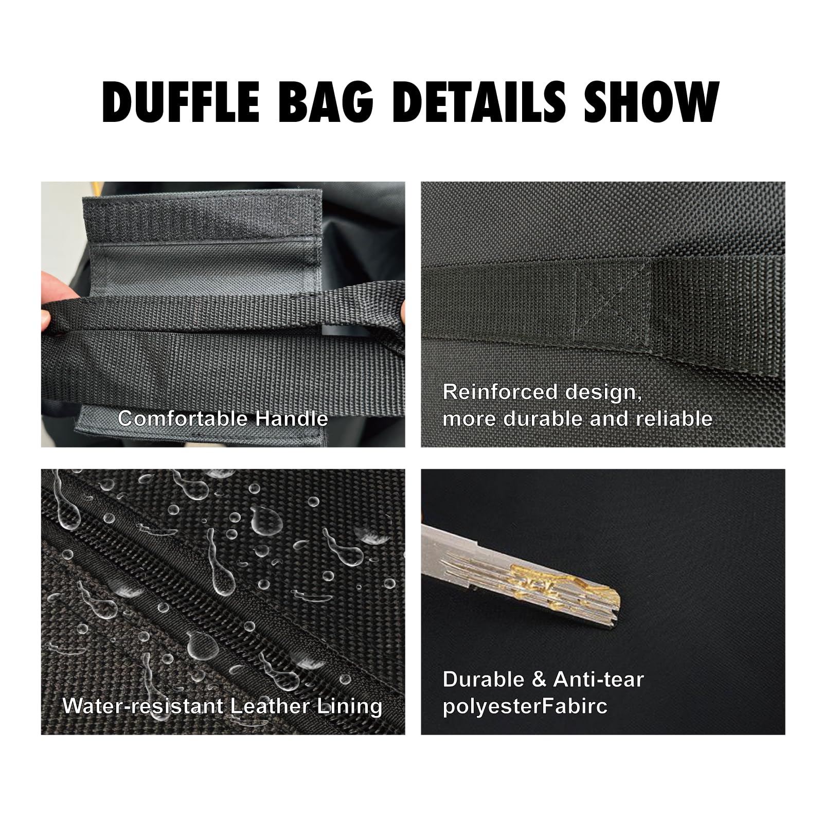 Grande borsone da viaggio, borsa sportiva grande con cerniera, robusta e resistente all'acqua, realizzata in resistente tessuto Oxford 600D per campeggio ed escursionismo., nero, 60inch