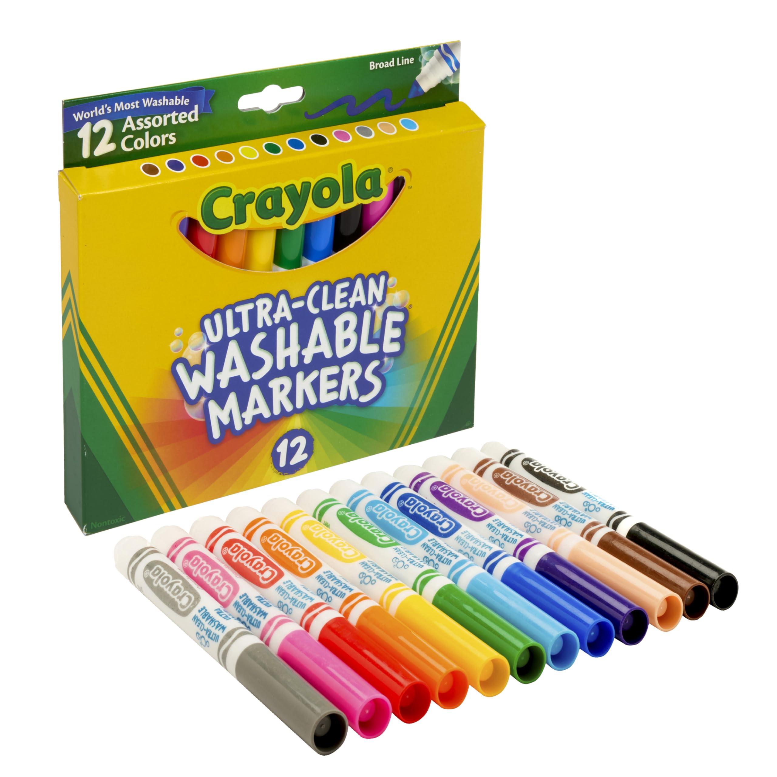 CrayolaBroad Line Markers (12 Count), Washable Markers for Kids, Assorted Colors, Arts & Crafts Supplies, For Coloring Books & Art Projects, Ages 3+