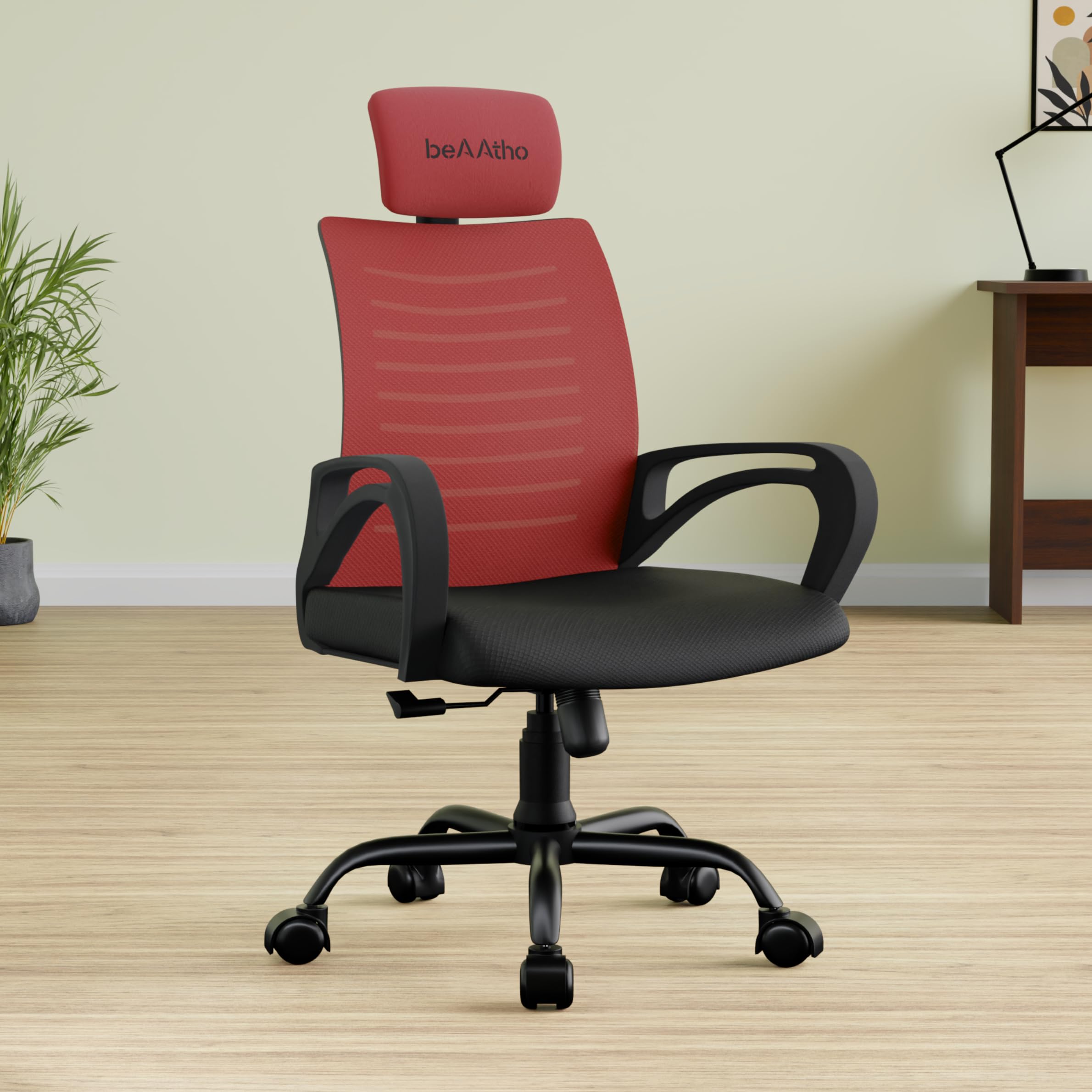 beAAtho® Verona Mesh High Back Ergonomic Home Office Chair | 3-Years Limited Warranty by beAAtho, Tilting & Height Adjustable Mechanism, Heavy Duty Metal Base | Ideal for Office Work & Study (Red)