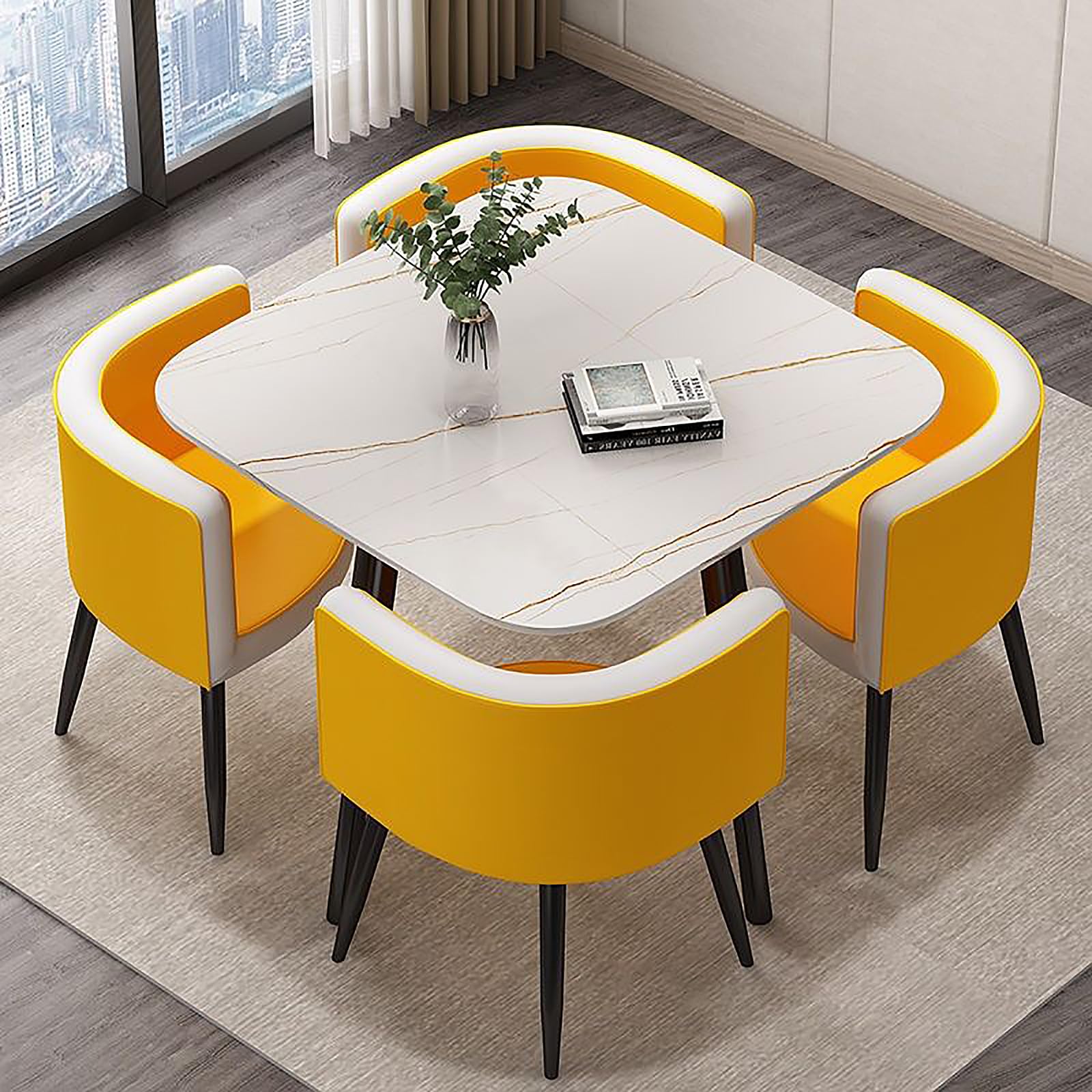 OLSKFUH Modern Round Dining Table Set With 4 Chairs For Business Meetings And Office Conference Small Round Coffee Table And Chair Combination Pu 6,Pu-2-80 * 80 * 73cm