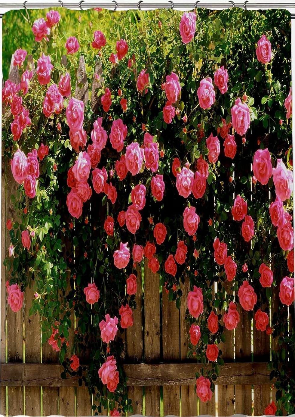 Floral Shower Curtain Waterproof Polyester Material 3D Backdrop Garden Flowers Bathroom Green Vine Curtains Flowers Scenery Home Decoration with Hooks 180x200cm