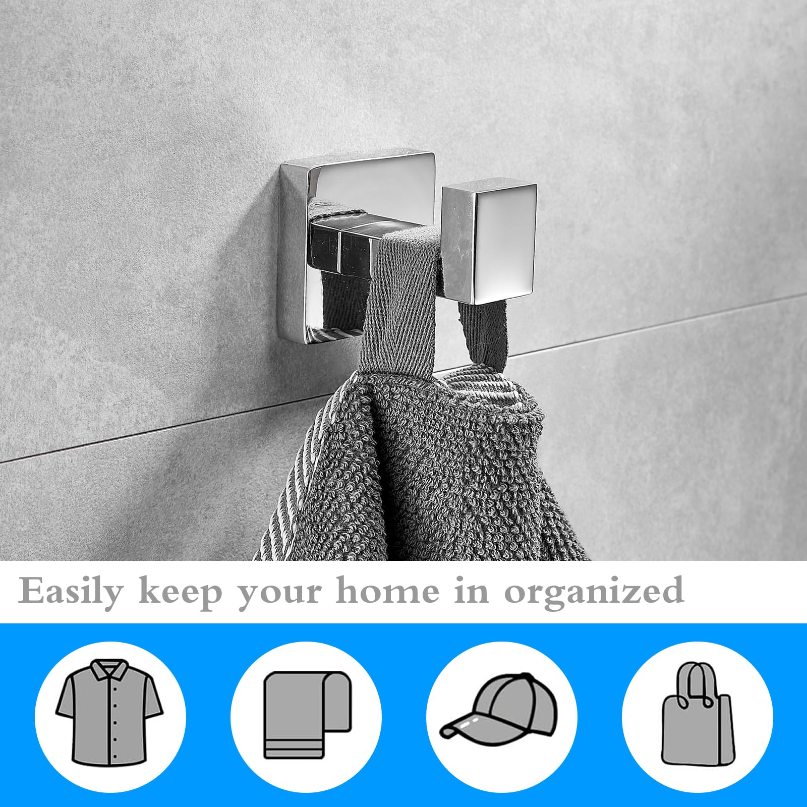 Gancho de Pared x 2, Cromo Brillante, Ganchos percheros para Baño Cocina Toallero Ropas