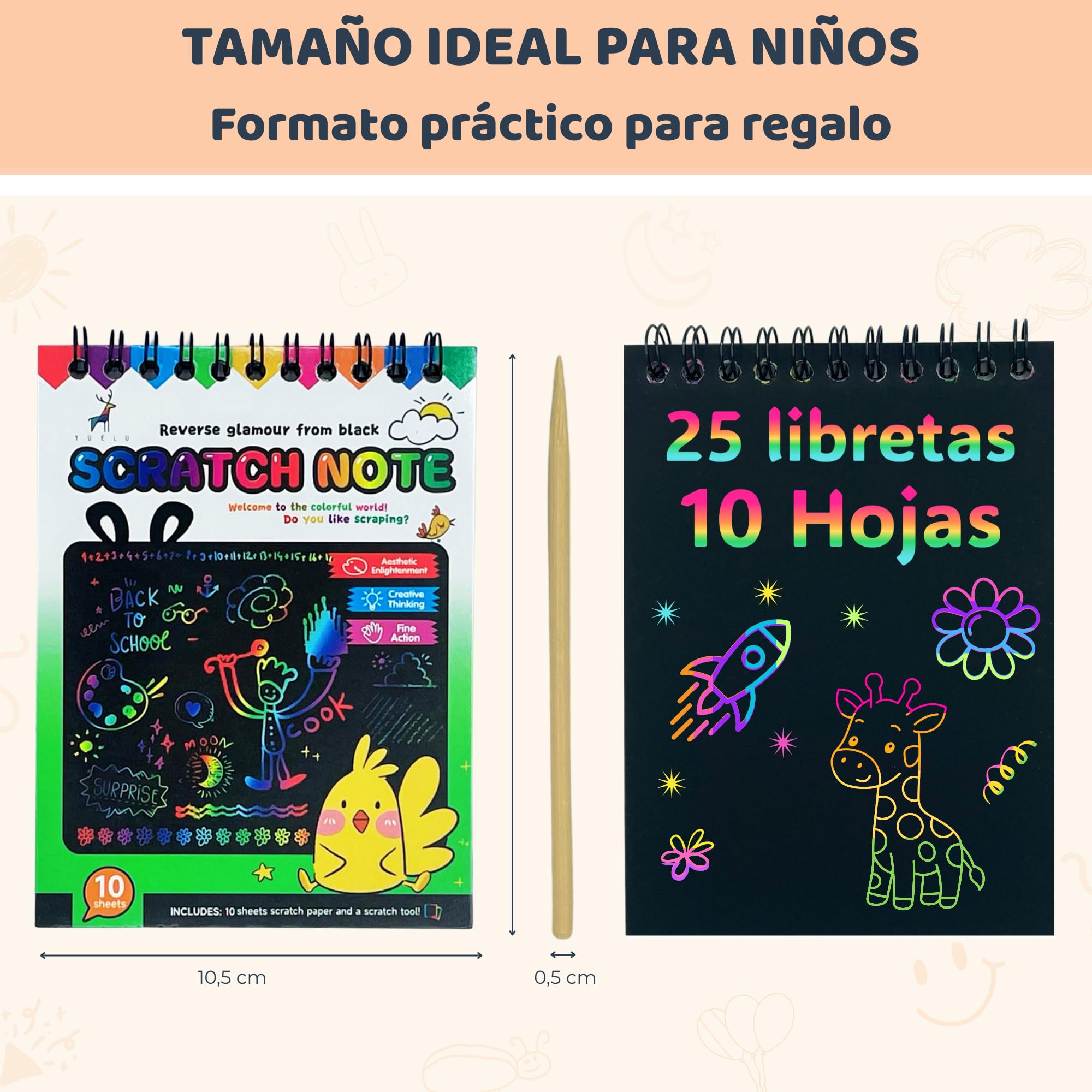 Detalles Cumpleaños Niños | Pack 25 Cuadernos para Rascar y Lápices de Madera | Regalitos Cumpleaños Invitados Niños, de 3 a 12 Años | Regalos Cumpleaños Niños Colegio
