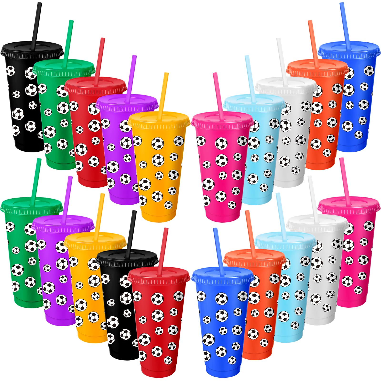 20 Pcs Football Cups with Lids and Straws, 710ml (24oz) Reusable Plastic Tumblers - BPA Free - Ideal Football Party Bag Fillers, Smoothie Party Birthday & Team Awards for Fans, Coaches, Boys & Girls