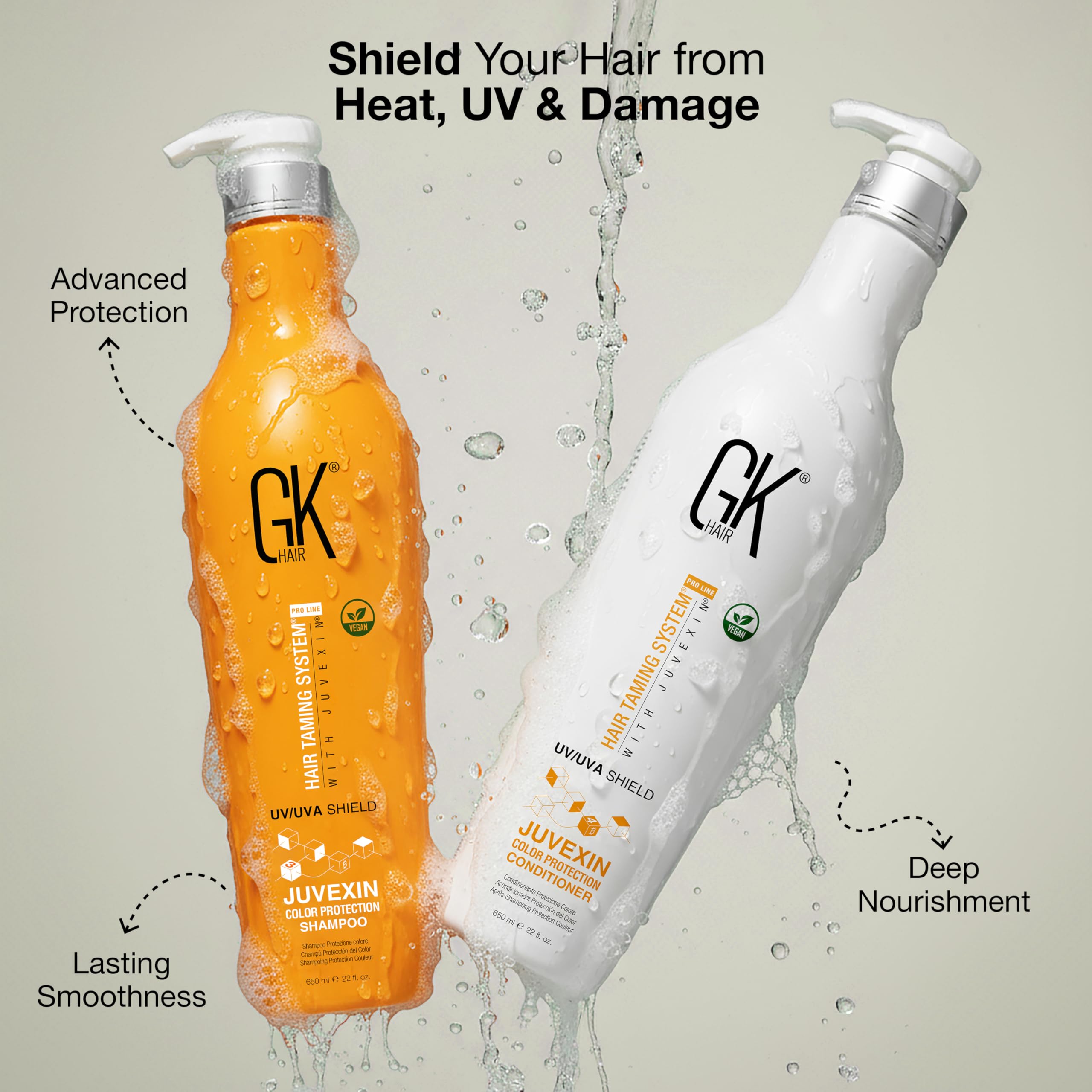GK Hair Shield Set Shampoo e Balsamo 2×650 ml – Protezione UV, con Aloe Vera e Oli Naturali, per Capelli Secchi e con Doppie Punte