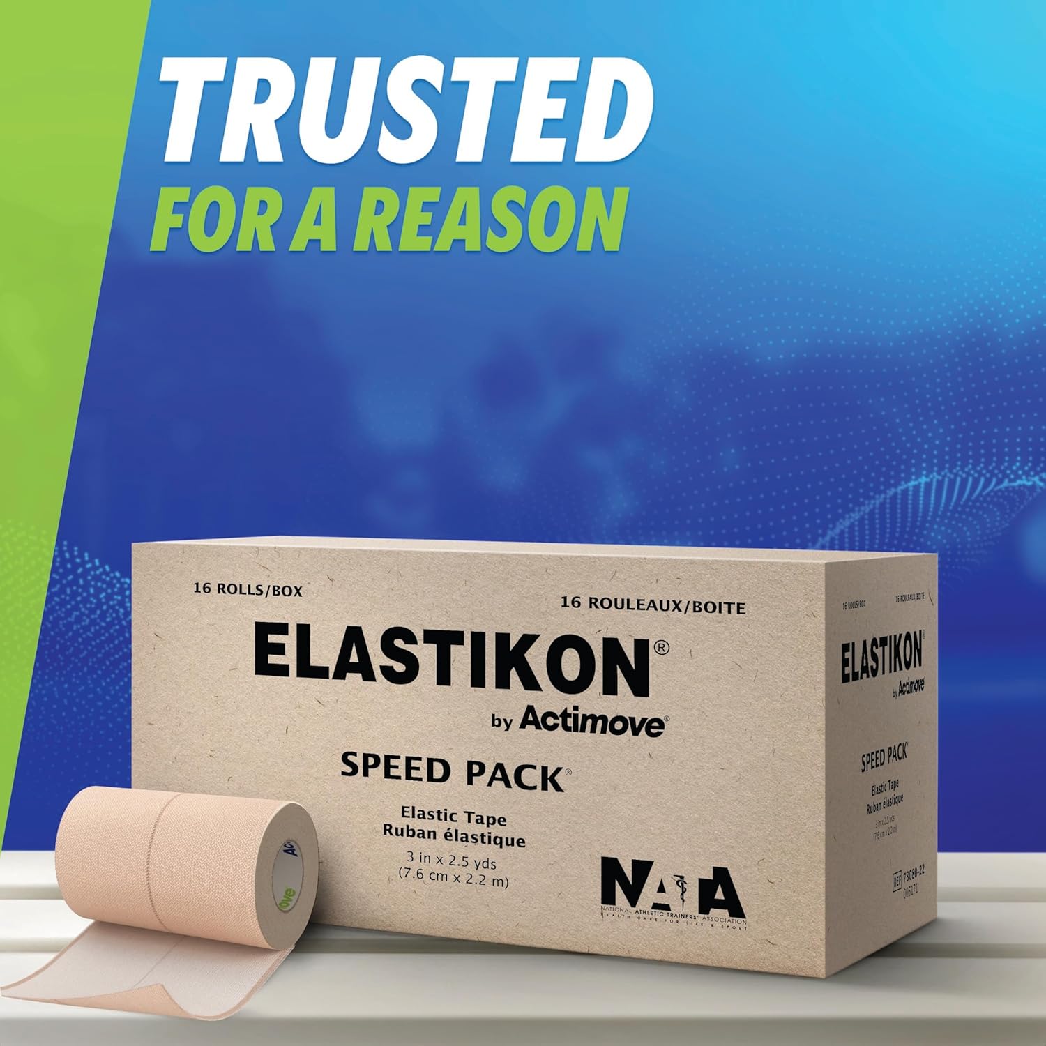 Elastic Athletic Tape - Provides Support for Sprains, Strains, Muscle Injuries - for Sport and Veterinary Applications - 3 in x 2.5 yd, Speedpack - 16 Rolls