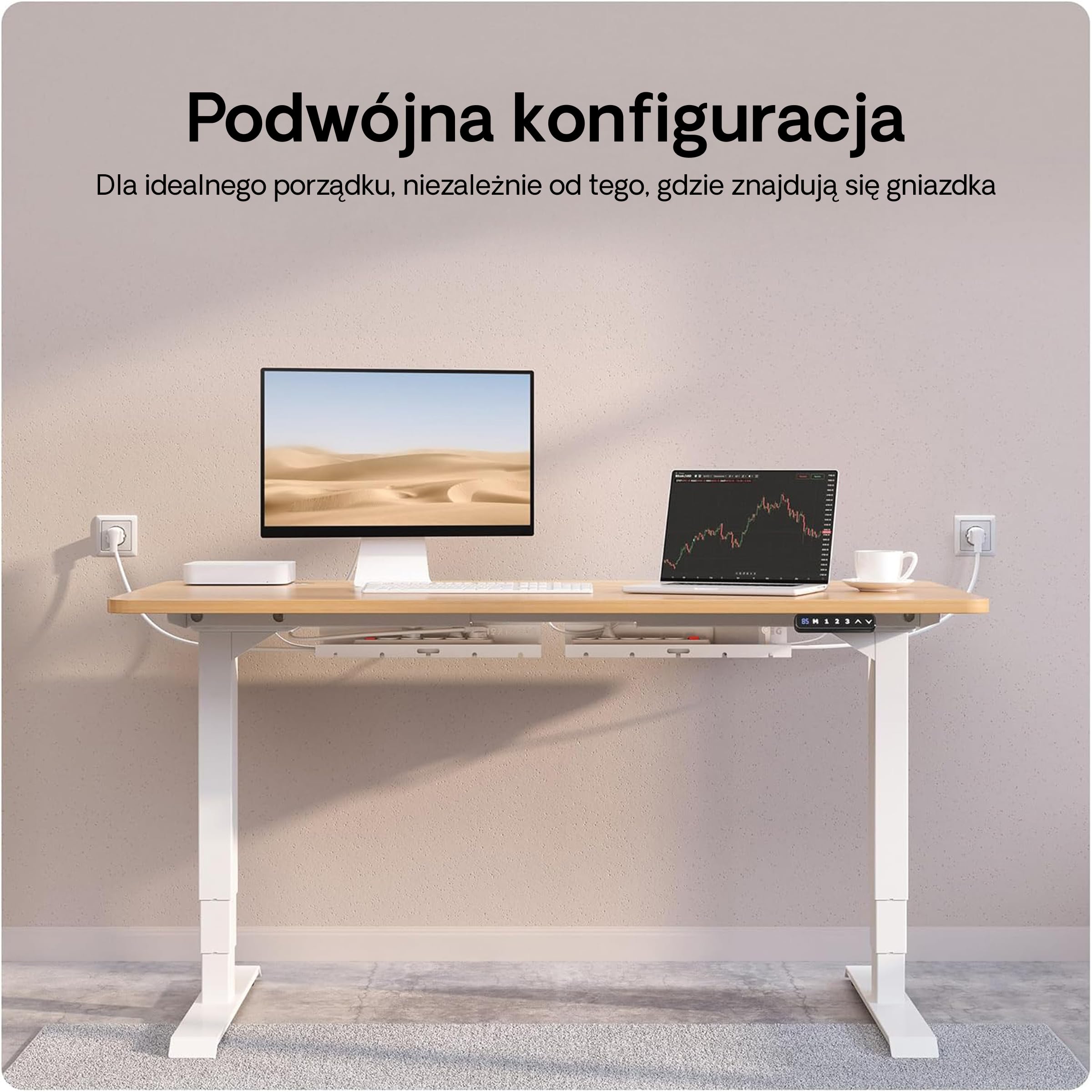 Organizer kablowy, biały, zestaw 2 szt. – stal nierdzewna, do zarządzania kablami, kanał kablowy z 5 otworami na kable – łatwy w montażu organizer – uchwyt na kable Desktronic