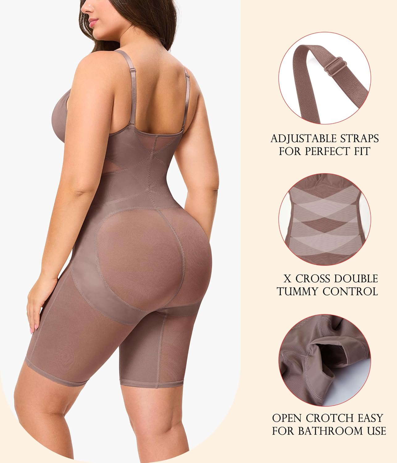 KUMAYES Shapewear Bodysuit for Women - Tummy Control Butt Lifter Fajas Body Shaper V-Neck Body Suits with Built in Bra - Image 4