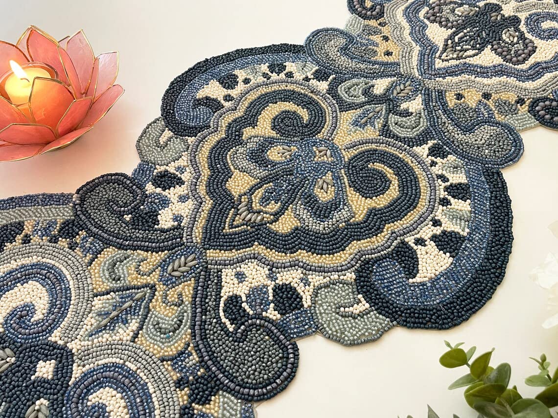 Enliven Handmade Beaded Table Runner, 13x36 Inches Lightweight Decorative Table Runner, Perfect for Dining/Wedding/Party/Everyday Use & Easy to Clean,