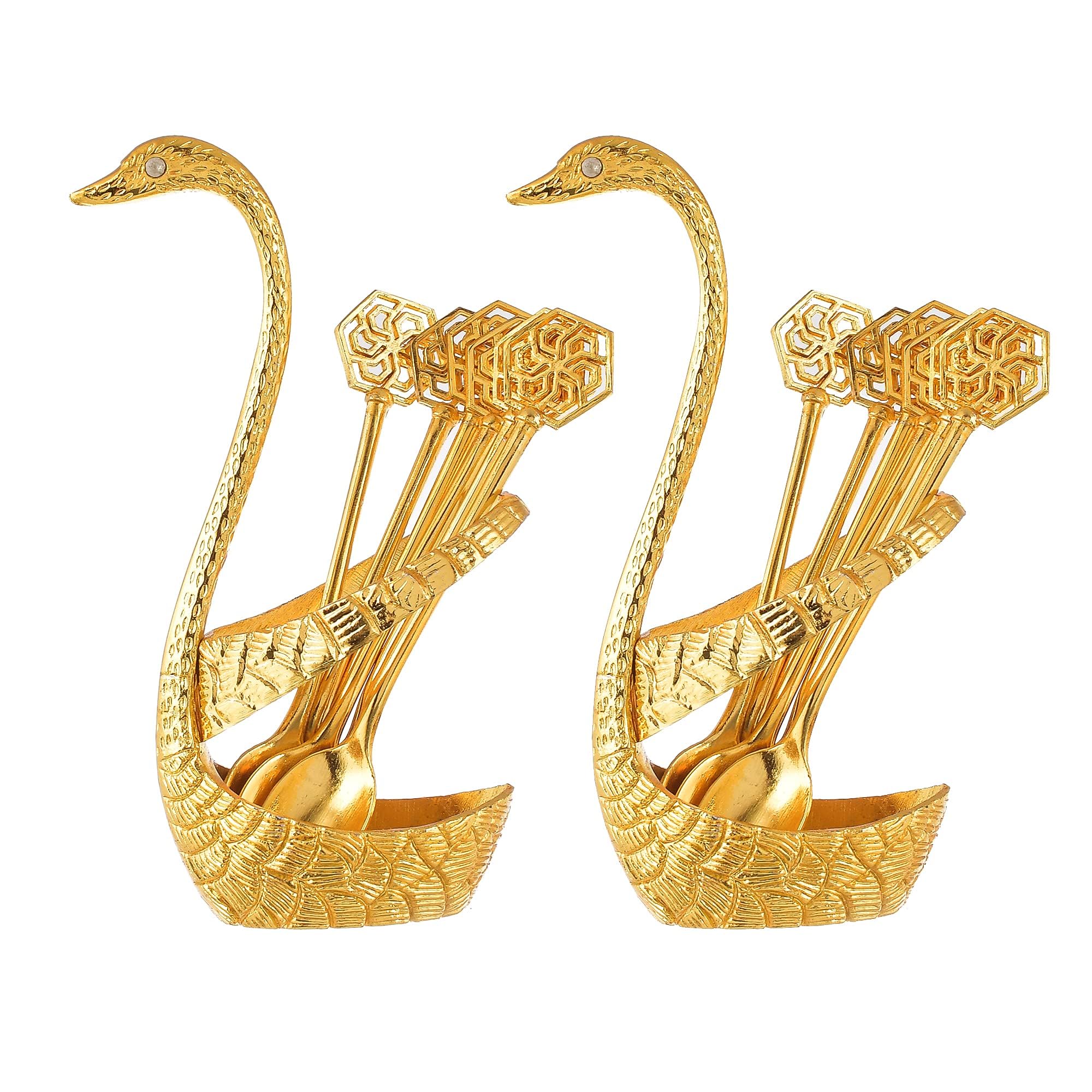 Great Art Metal Swan (Duck) Golden Spoon Stand for Dining Table – 12 Pc Fork and Spoon Set with Stand – Decorative Spoon Rest Showpiece Item for Dining Table (Golden,10 X 5 X 15 cm) 3