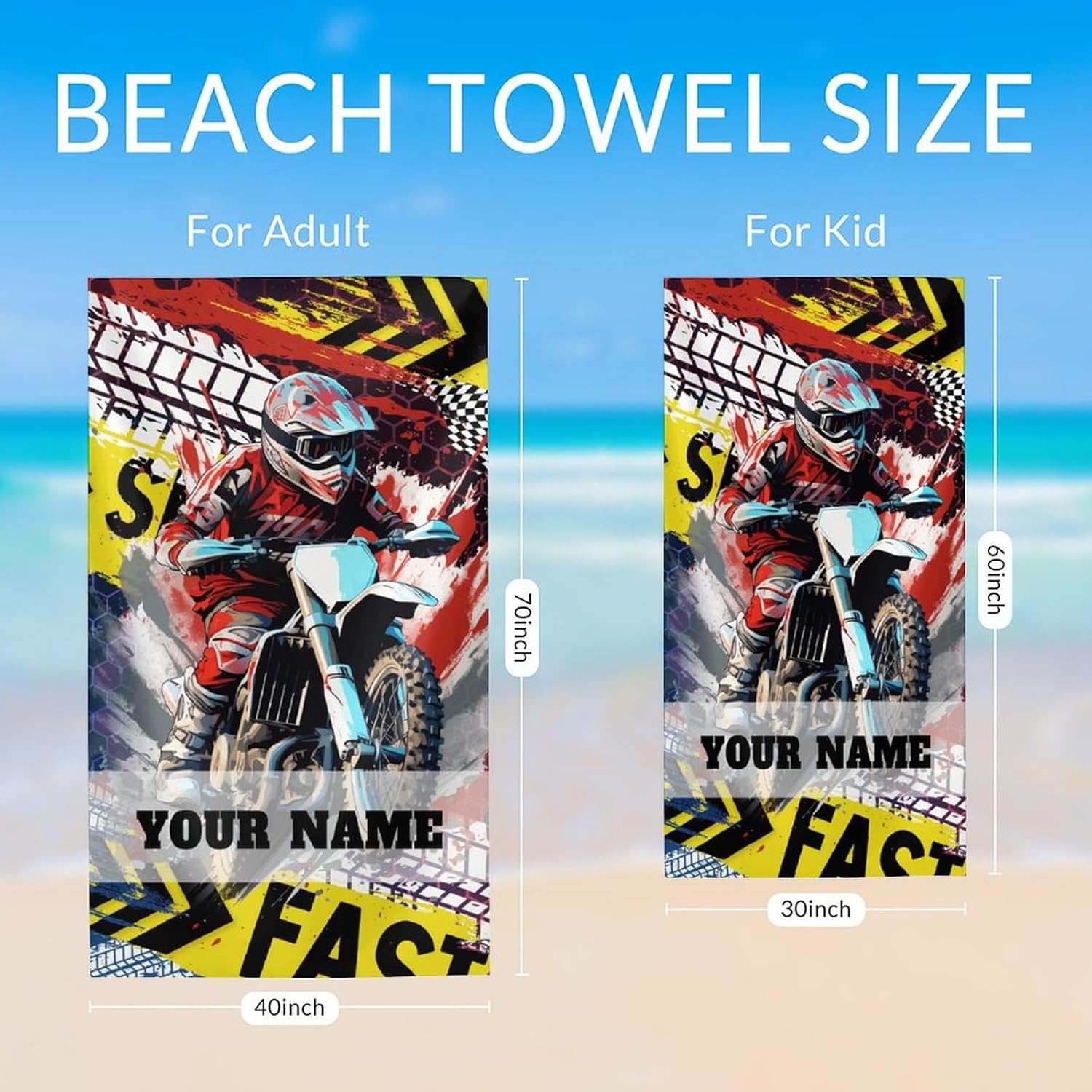 Beach Towel for Adults - Personalized Motorcycle Microfiber Quick Dry Bath Towels - 40" x 70" Oversized Sandless Beach Essentials for Travel, Pool & Pet