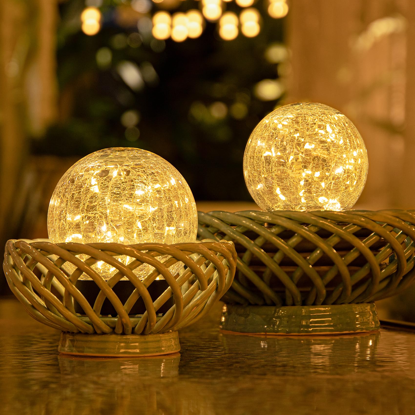 Beautyard Globo solare per esterni, grande, decorazione da giardino, caricata tramite USB, diametro 12 cm, 40 LED, 1000 mAh, luci solari in vetro rotto, a energia solare, per cortile, patio e giardino