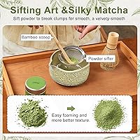 Vista 4 de 5Pcs Matcha Whisk Set, 18OZ Bowl With Spout, Japanese Ceremony Matcha Whisks Kit, 100% Natural Bamboo Whisk, Ceramic Whisk Holder (Green), Stainless