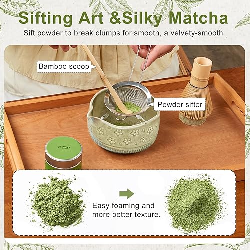 Miniatura 4 de Juego de 5 batidores de matcha, cuenco de 18 onzas con boquilla, kit de batidores de matcha de ceremonia japonesa, batidor de bambú 100% natural,