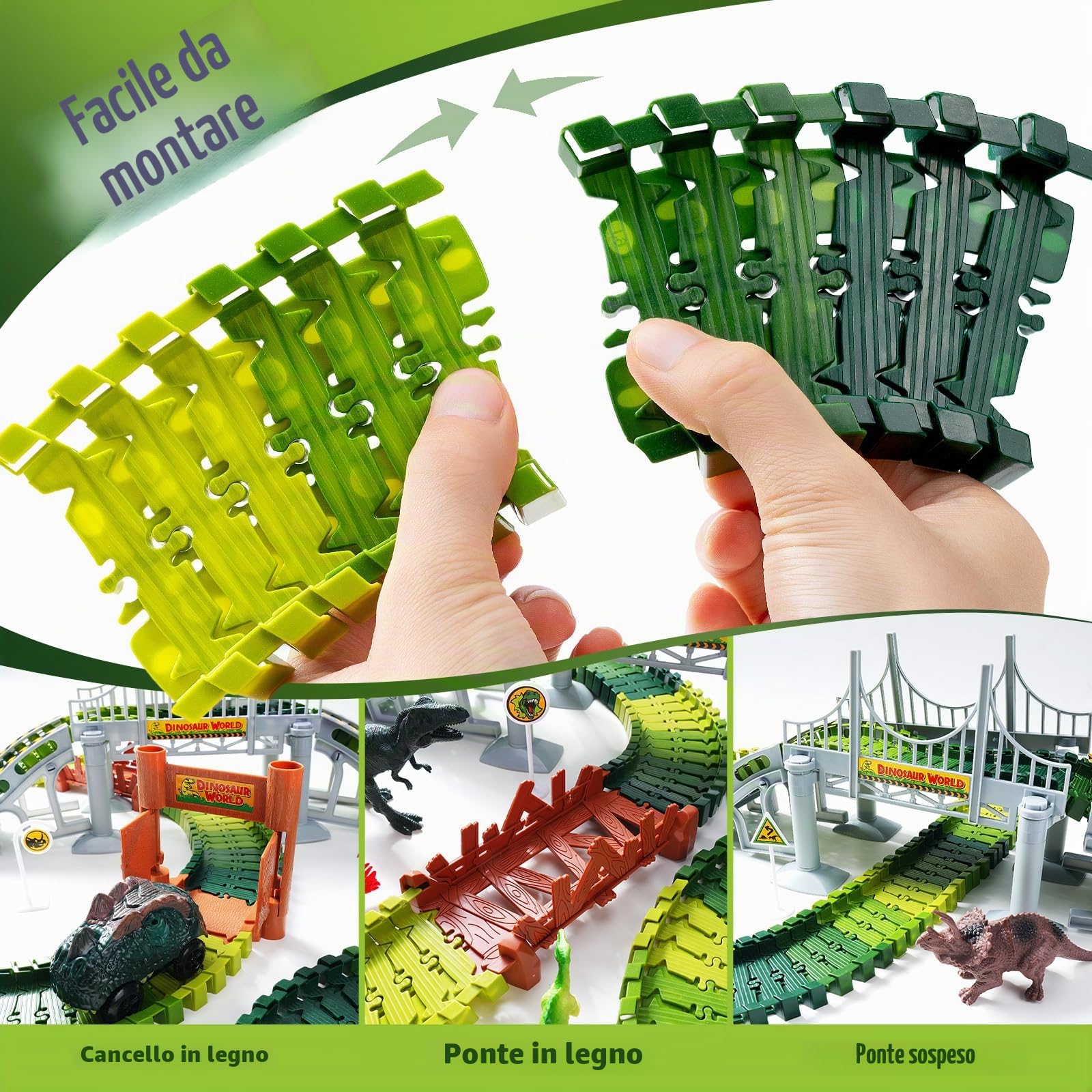 Pista Macchinine Dinosauro Giocattolo Autocarro Pista da Corsa Fai da te Giocattolo per Bambini con 2 Pezzi Dinosauri Auto per 3 4 5 6 Anni Ragazzi Ragazze compleanno festa favore regalo