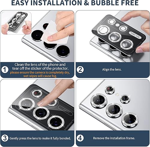 Miniatura 6 de Hoerrye Protector de lente de cámara para Samsung Galaxy S23 Ultra compatible con fundas vidrio templado 9H antiarañazos círculo de protección de