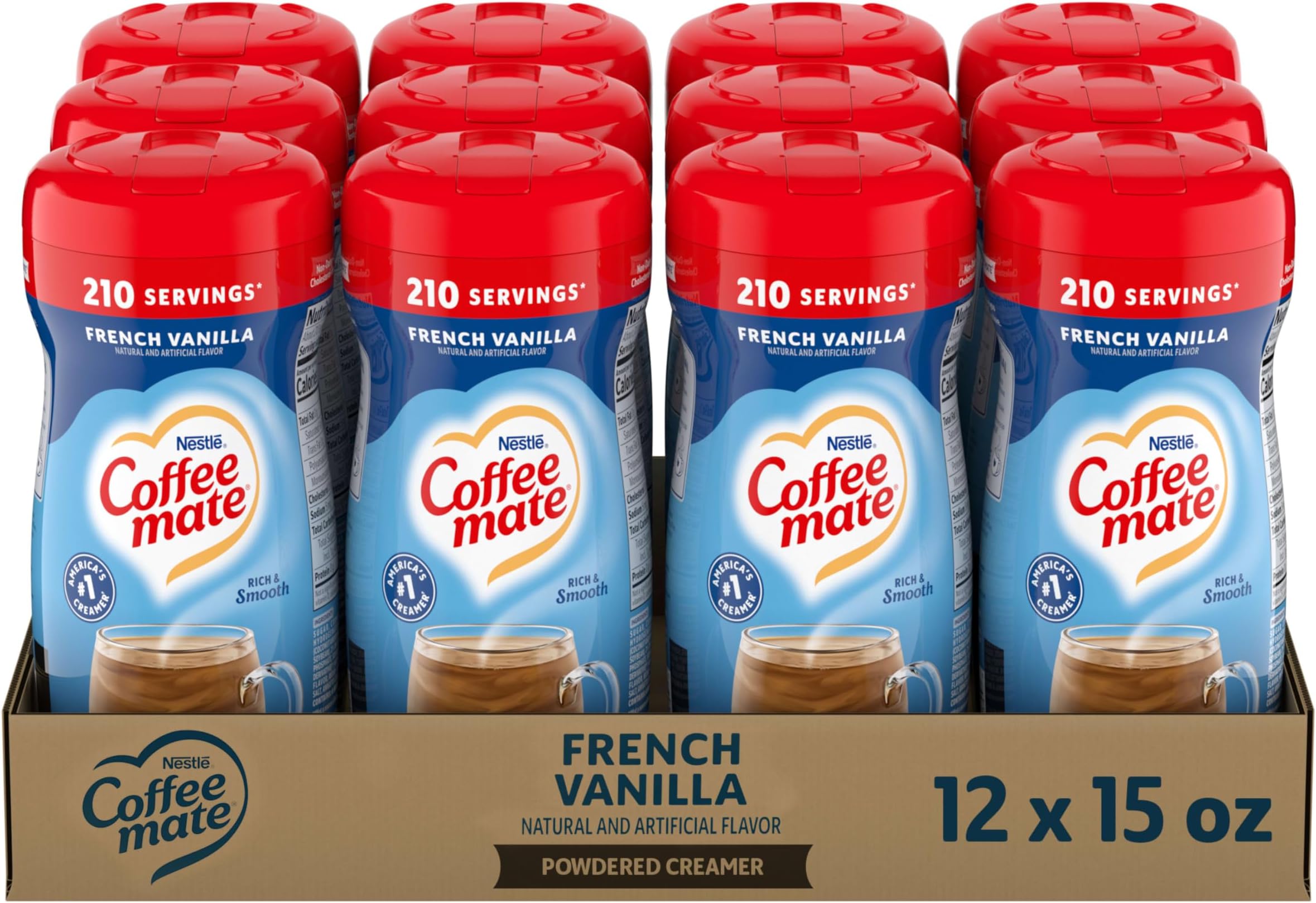 Coffee-mate French Vanilla Creamer Powder, 15oz Plastic Bottle, 12 Count