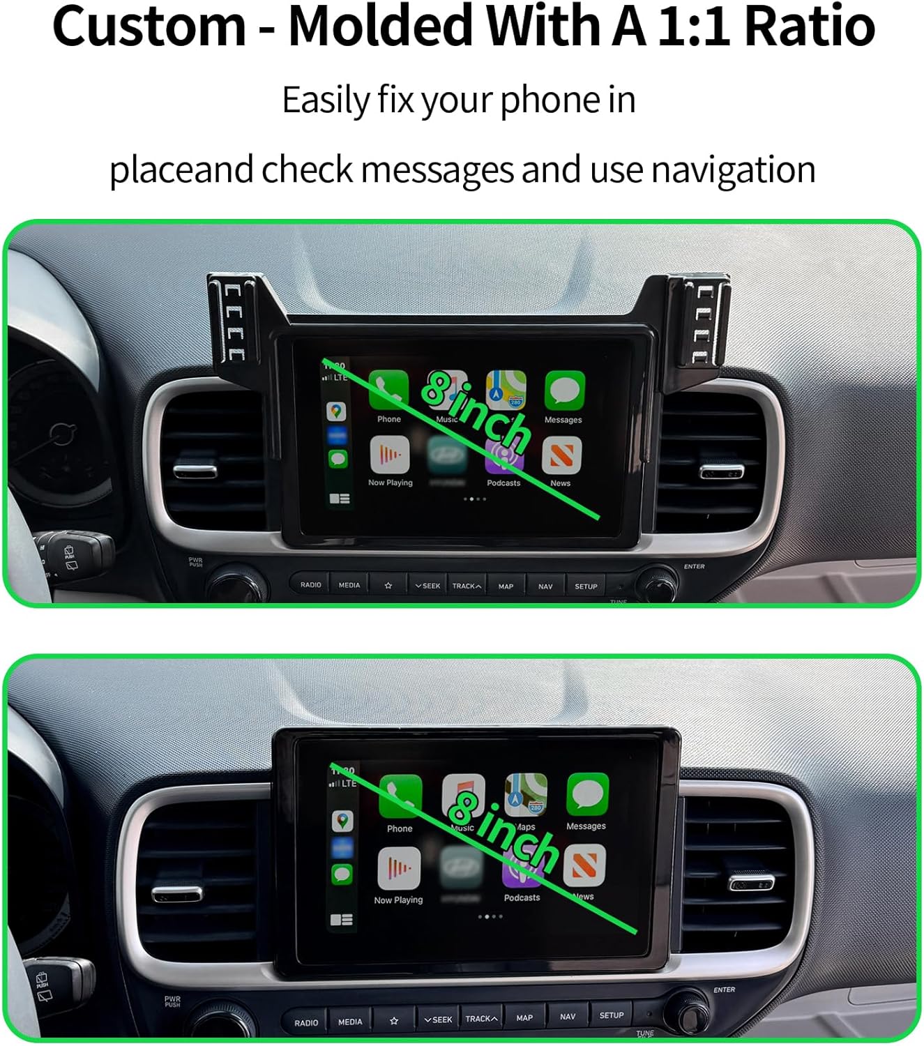 Wireless Charging Car Phone Holder for Hyundai Venue 2020-2025, 8" Screen Fixed Clip, 360° Rotation Car Phone Mount Compatible with MagSafe