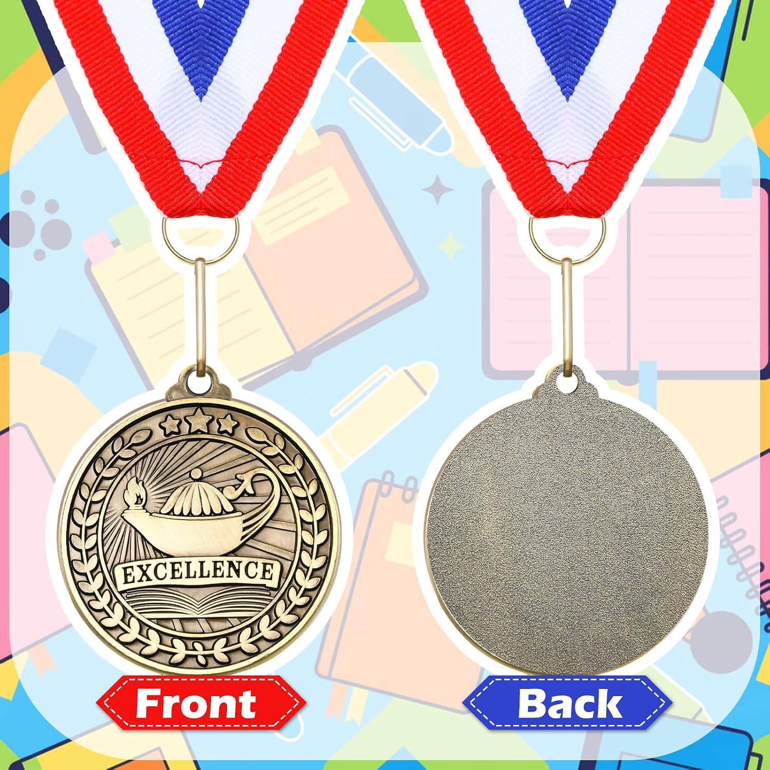 Quelay 20 Pcs 2'' Awards Medals with Neck Ribbons Winner Gold Medals Bulk Metal Trophy Award Prize Gift for Competitions School Education Tournaments Party Favor