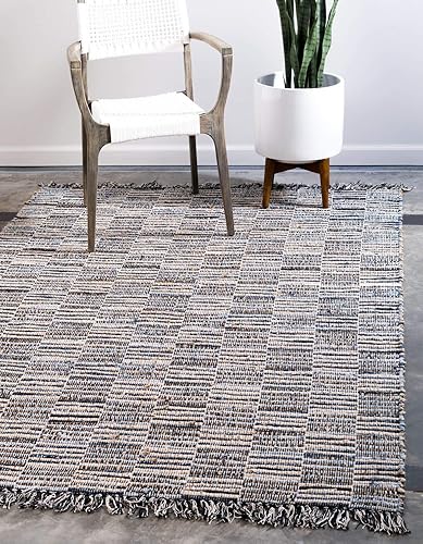 Unique Loom Chindi - Alfombra rectangular de yute (5 pies 1 pulgada x 8 pies, rectangular, gris oscuronatural)